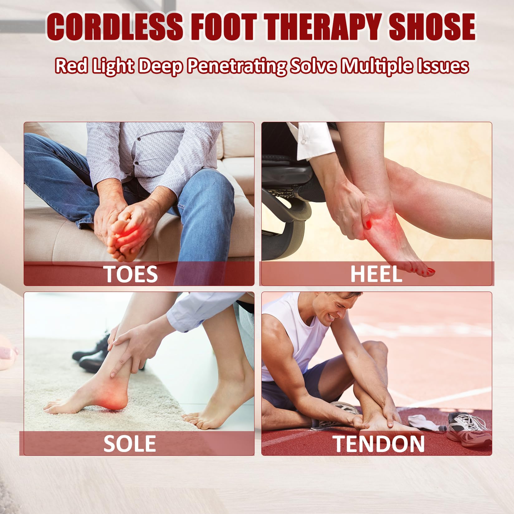 Wireless Red Light Therapy Slippers for Foot Pain Relief - Portable Near Infrared Light Therapy Device with 4000mAh Battery - Wearable Treatment Pad for Relaxation & Circulation - Perfect for Home Use, Post-Workout Recovery & Diabetic Foot Care (Pair)