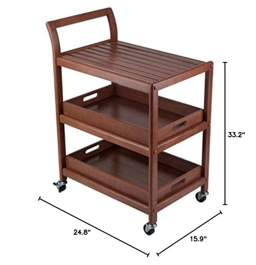 Ergonomic Albert Entertainment Cart with Removable Trays - Elegant Walnut Finish TV Stand, Rolling Media Console for Living Room, Bedroom & Home Theater Organization