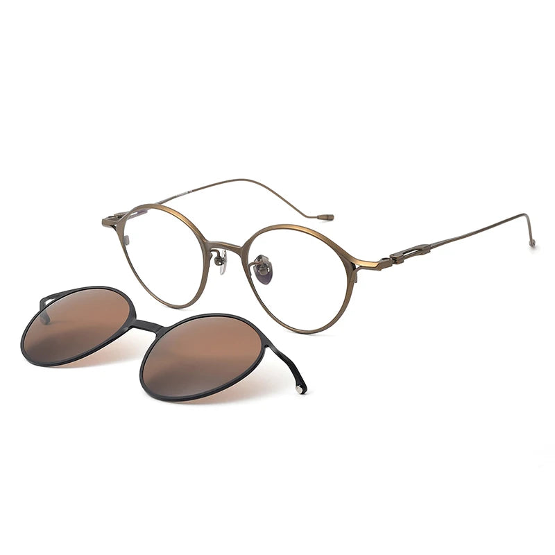 Aror Unisex Full Rim Oval Titanium Eyeglasses with Clip-On Sunglasses - Lightweight & Durable Frame for Men & Women - Perfect for Reading, Driving & Outdoor Activities (Model 91038)
