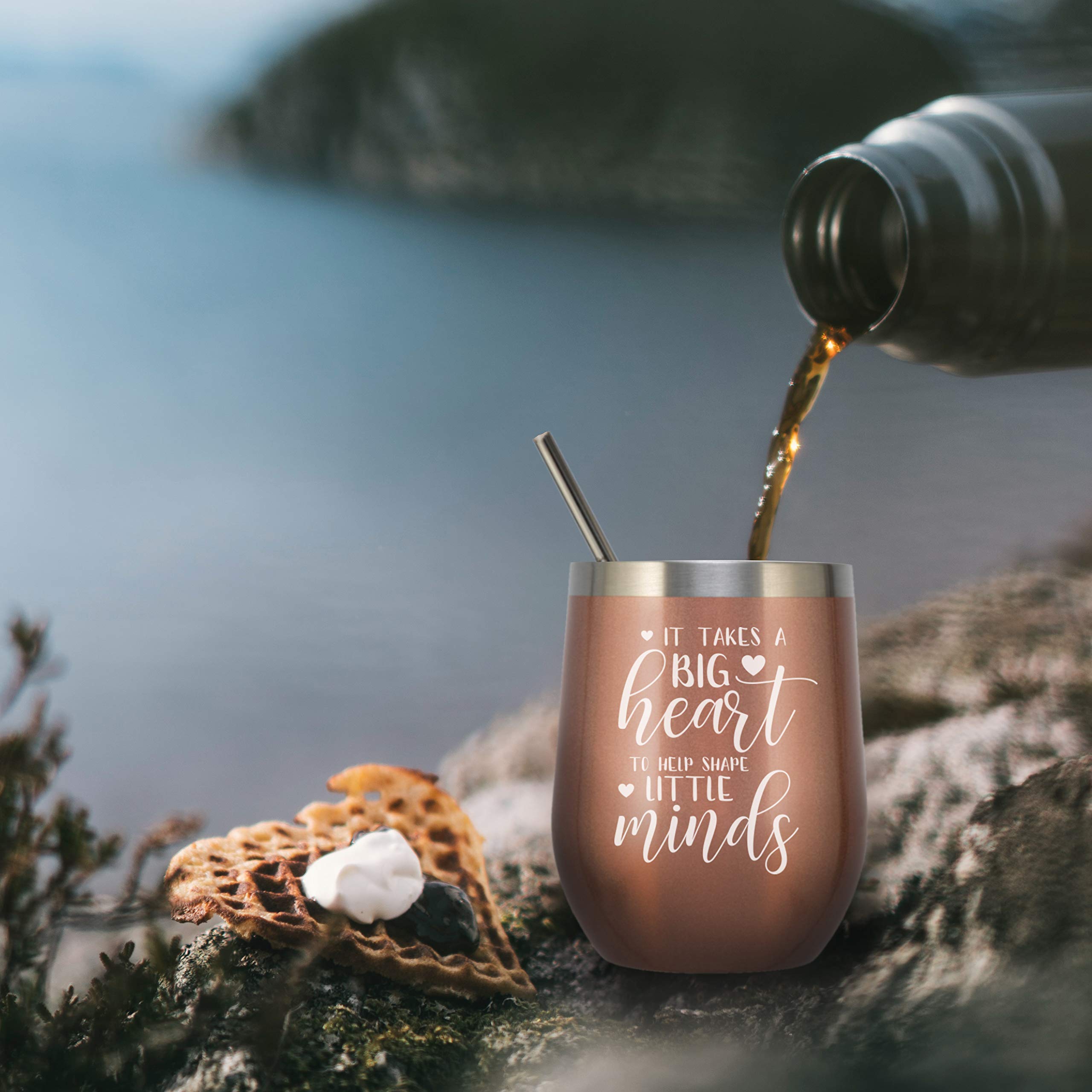ELEGANTPARK 12oz Rose Gold Stainless Steel Tumbler with Lid and Straw - Perfect Teacher Gift for Women, Birthday, Valentine's Day, Graduation, Christmas & Appreciation - Ideal for Classroom, Office, Travel & Daily Hydration