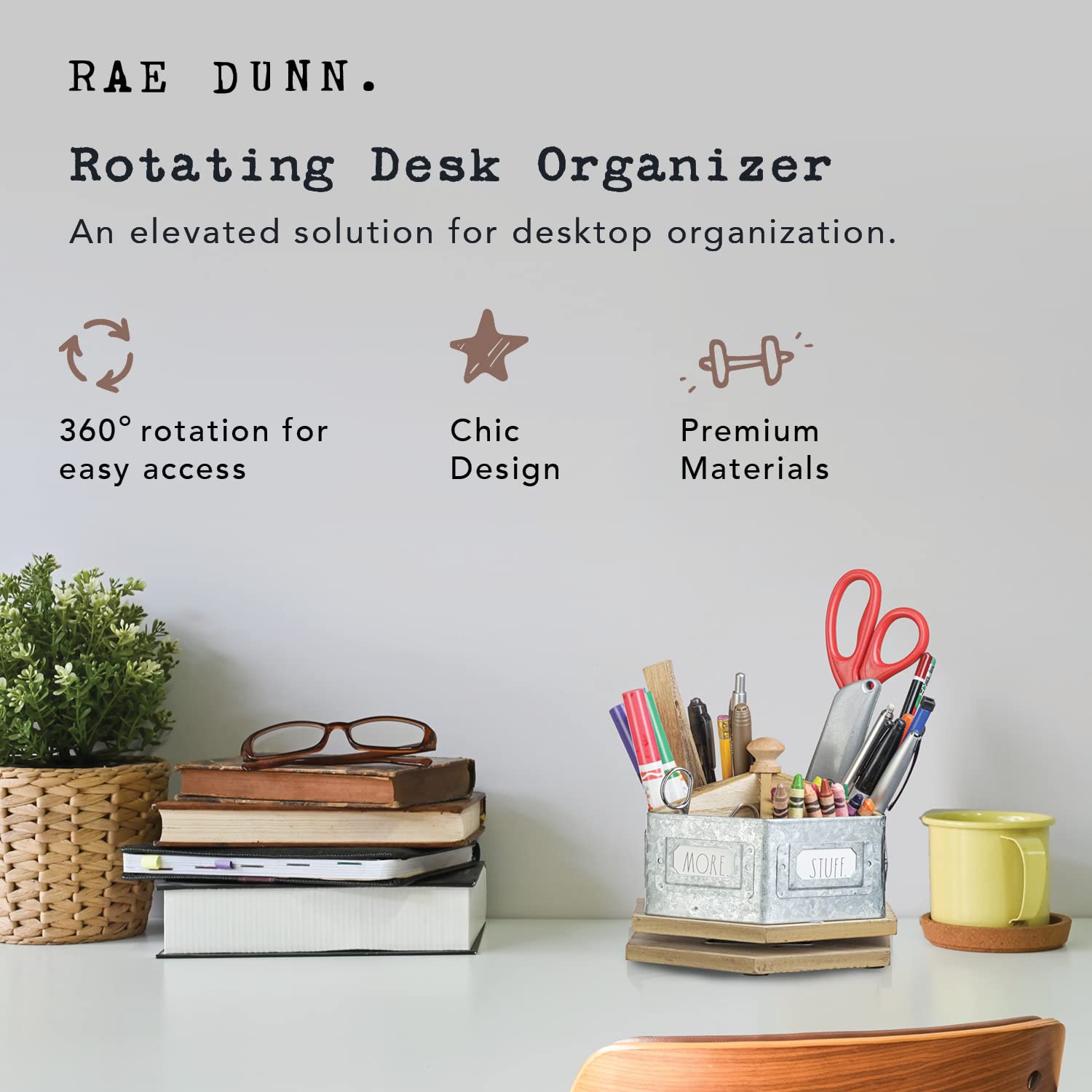 Rae Dunn Spinning Metal Pencil Holder Cup - 6 Compartment Desktop Organizer for Pens, Office Supplies & School Accessories - Perfect for Home, Office, Classroom & Work Desk - Round Design - Ideal for Organizing Stationery, Art Supplies & Desk Essentials