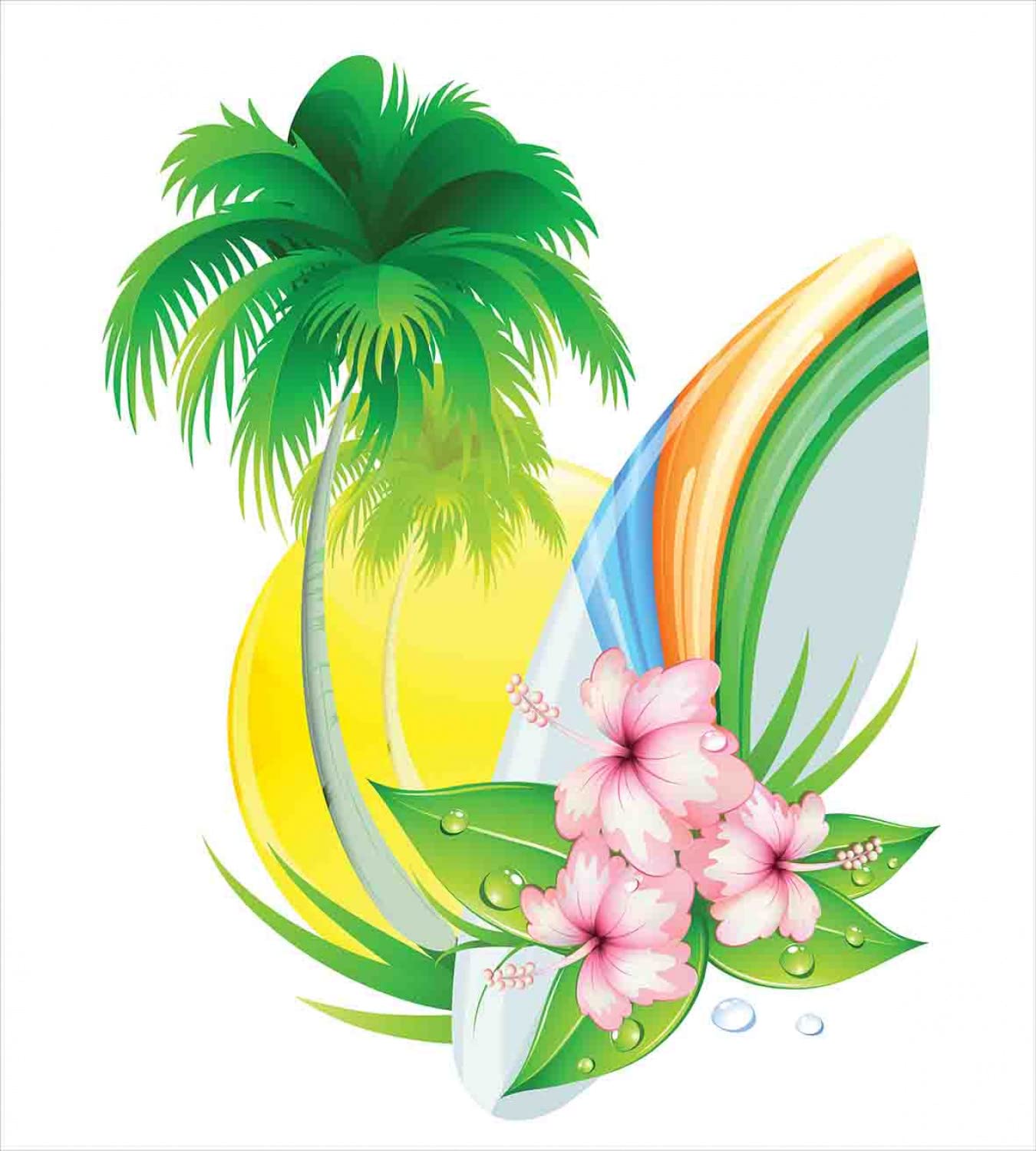 Ambesonne Surf Duvet Cover Set - King Size 2-Pack with 2 Duvet Covers & 4 Pillowcases, Funky Summer Beach Design Featuring Palm Trees, Surfboard & Tidal Wave Print in Vibrant Green, Yellow & Pink - Perfect for Coastal Bedrooms, Beach House Decor & Summer-Themed Guest Rooms