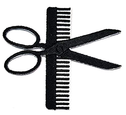 Umama Patch Set of 3 - Cute Hair Cutting Scissors Comb Black Cartoon Iron-On Embroidered Patches for DIY Needlecraft & Machine Embroidery Projects | Perfect for Denim Jackets, Backpacks, and Fabric Crafts