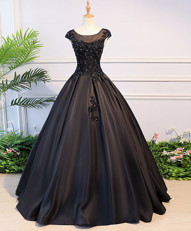 Elegant Black Round Neck Lace Long Prom Dress - Formal Evening Gown for Homecoming, Wedding, and Special Occasions