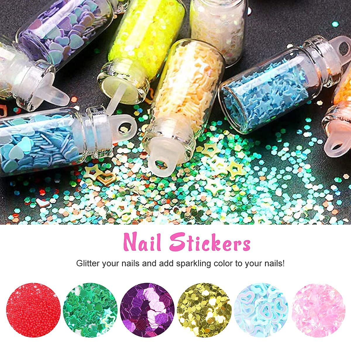 D.B.Z.® Professional Nail Art Kit - 12 Glitter Glass Bottles, 100 Fake Nails, 5 Nail Tapes, 15 Nail Brushes, 2 Dotting Pens & Glue - DIY Manicure Set for Home Salon, Parties & Gift Giving