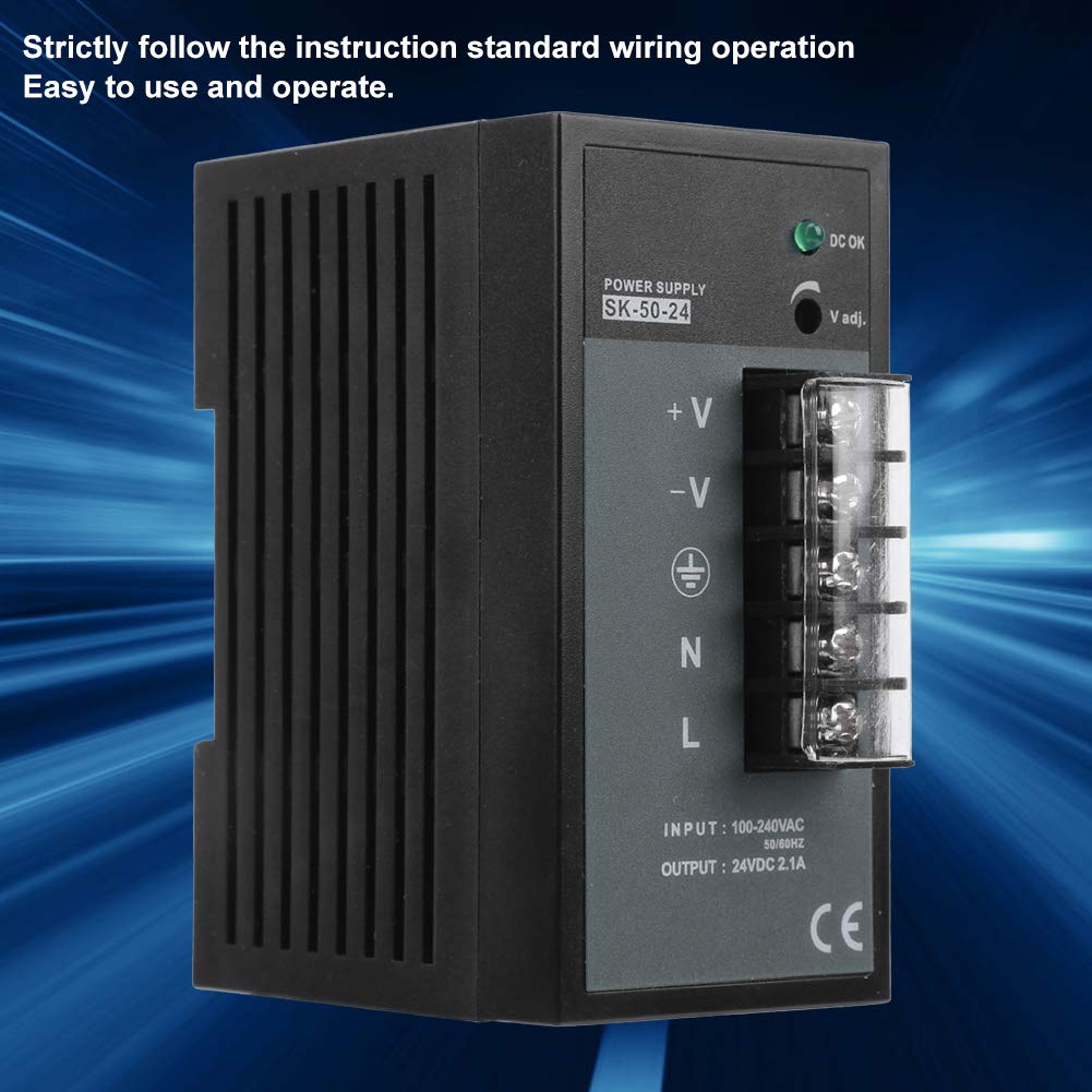 DIN Rail Mount Switching Power Supply - AC 100-240V Input, Compact Industrial Power Converter for Control Panels & Automation Systems | Perfect for PLCs, HVAC, and LED Lighting Applications