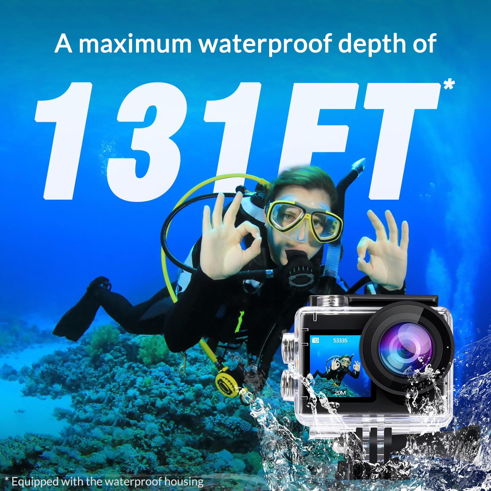 ICE FOX 4K Action Camera - Waterproof 40M Underwater Camera with External Mic, 20MP Ultra HD, 170° Wide Angle, WiFi, Stabilization, Dual 1350mAh Batteries - Perfect for Diving, Surfing, Skiing & Adventure Sports