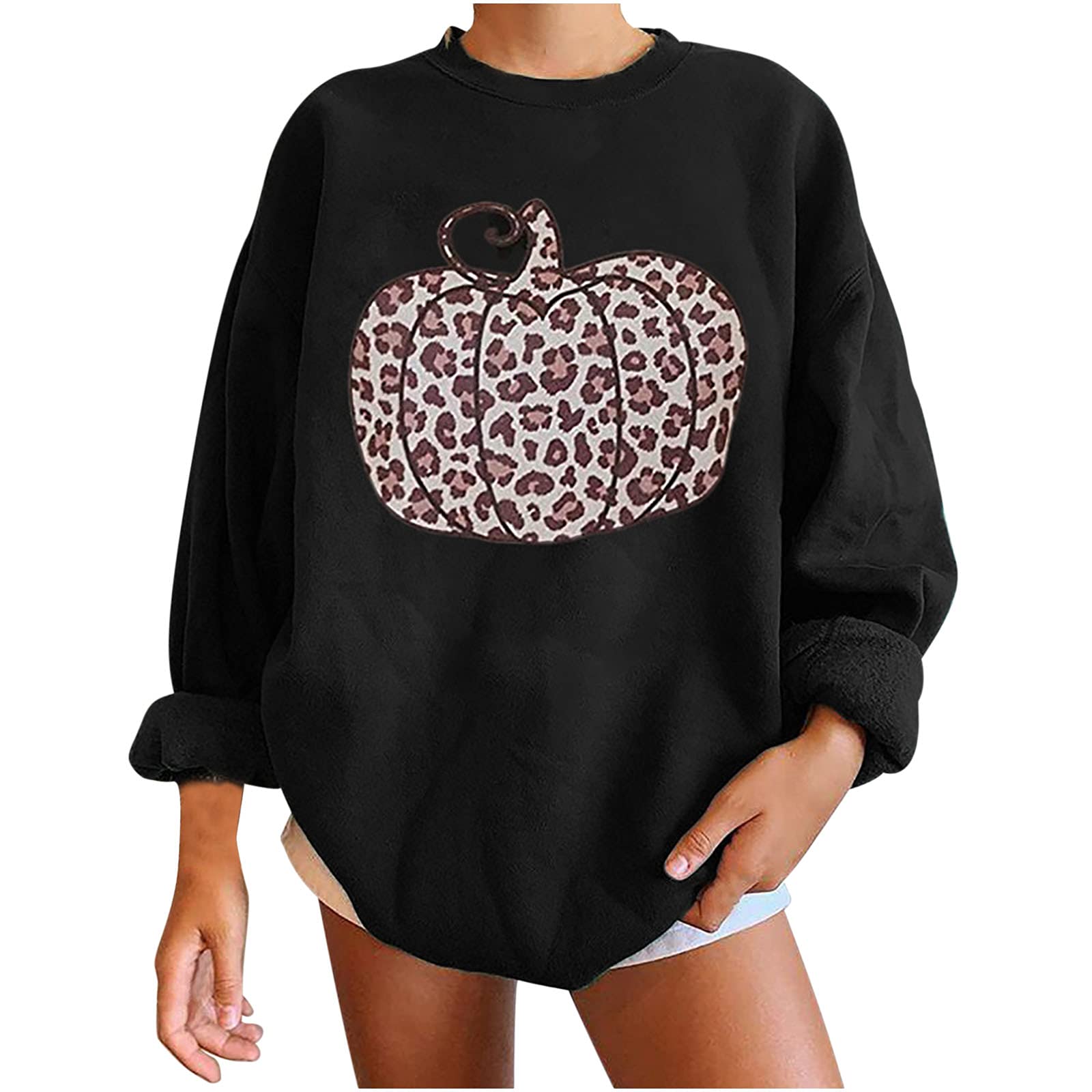 GN109 Women's Fall Winter Graphic Sweatshirt - Casual Long Sleeve Crewneck Pullover for Halloween & Vacation | Cozy Lounge Wear, Street Style Fashion, Gift for Her