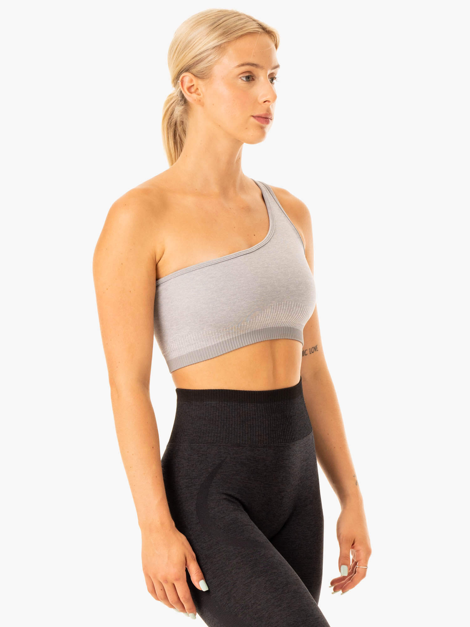 Excel Seamless One Shoulder Sports Bra for Women - Grey Marl - High Support Workout Top for Yoga, Running & Gym