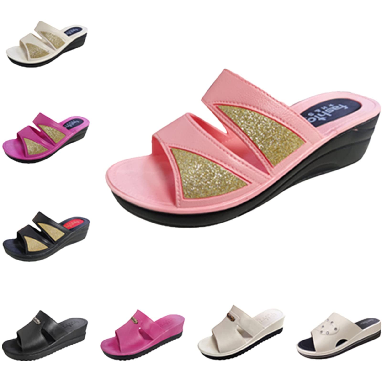 **Women's Arch Support Wedge Heel Sandals - Dressy Silver & Black Platform Sandals with Closed Toe | Comfortable for Walking, Work & Casual Outfits**