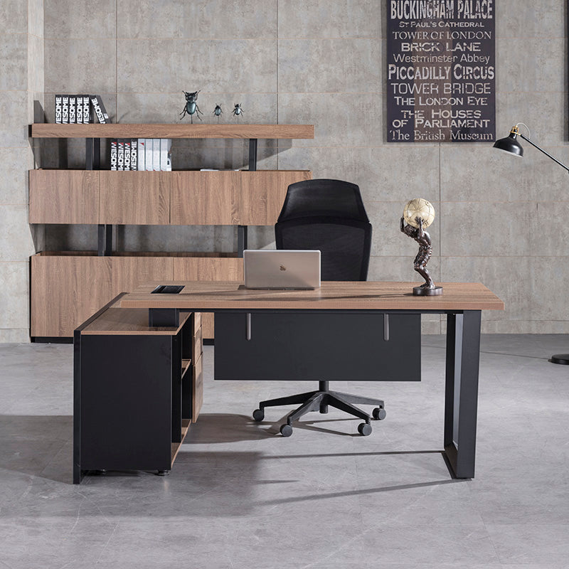 ADRIANO Executive Office Desk with Right Return - 160cm & 180cm Light Brown Wooden L-Shaped Desk for Home Office & Workspace
