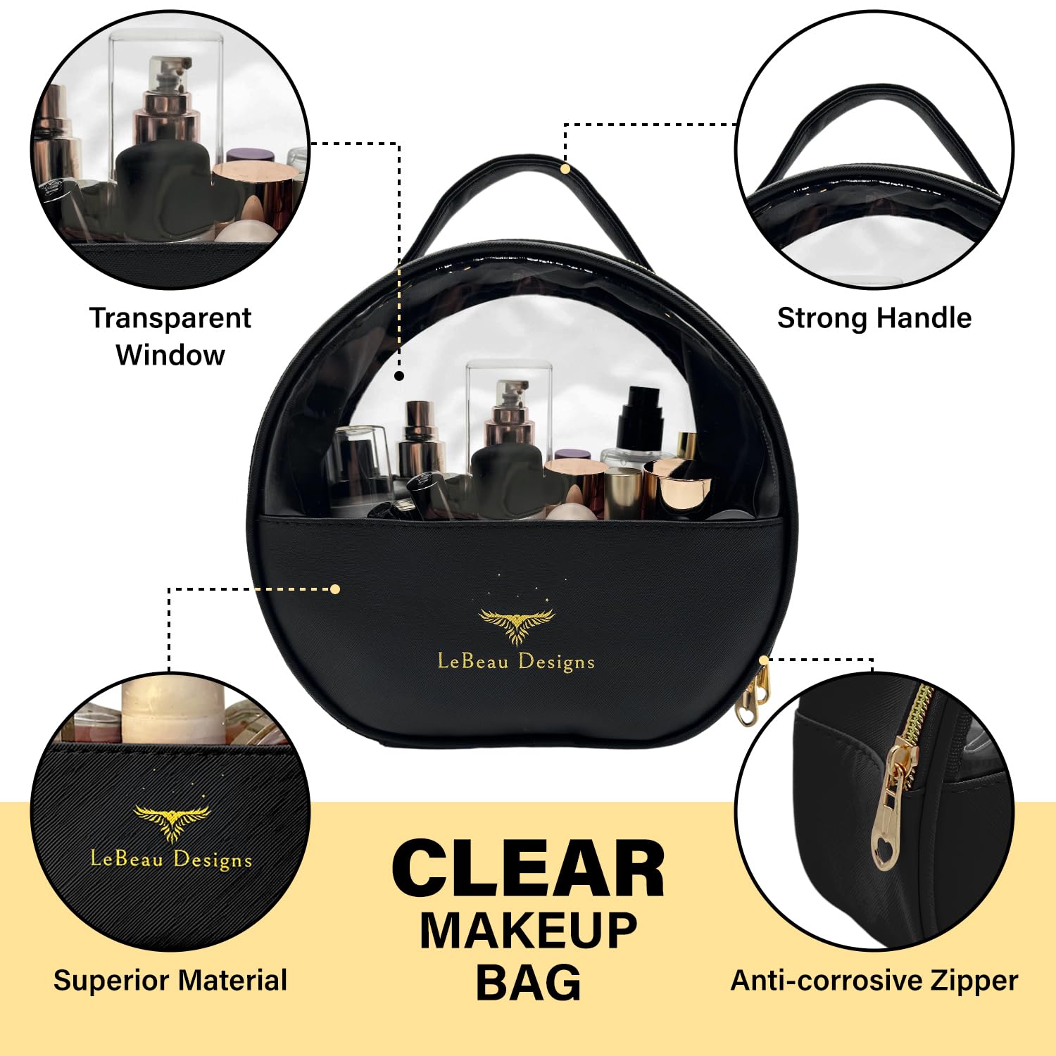 2-Pack Waterproof PU Leather Makeup Travel Bag for Women - Clear Toiletry Organizer with Multiple Compartments & Layered Storage | Perfect for Cosmetic, Skincare & Travel Essentials (Black)