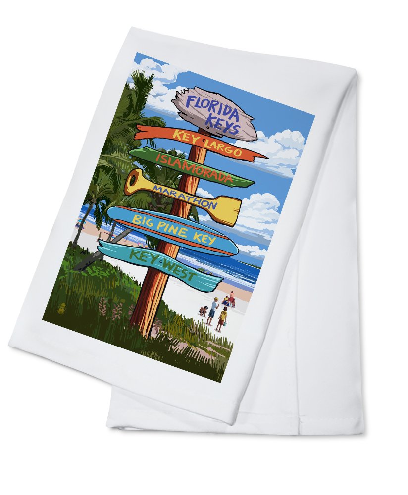 Florida Keys Destinations Sign - 100% Cotton Tea Towel, Decorative Hand Towel for Kitchen & Home Decor - Perfect for Beach House, Vacation Rental & Coastal Themed Decorations