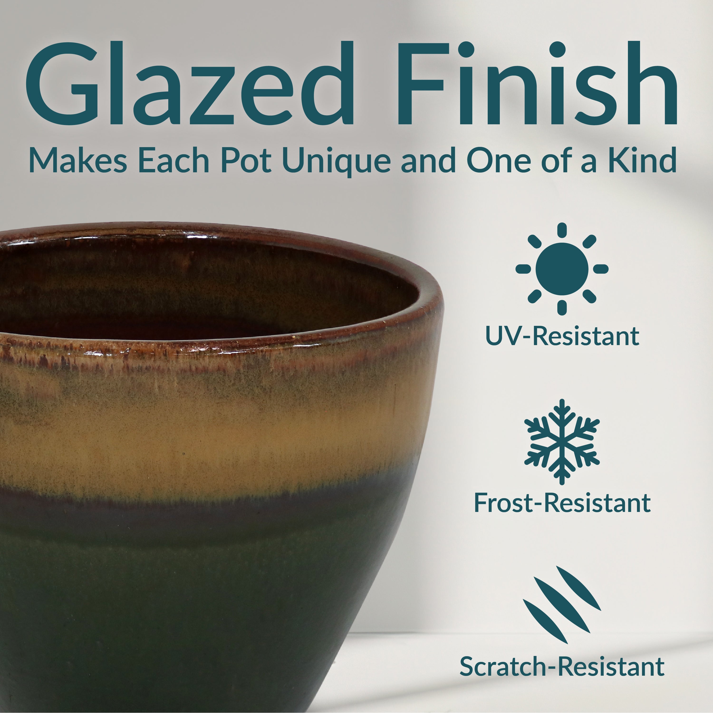 Sunnydaze Resort Round Glazed Ceramic Planter with Drainage Hole - Outdoor Garden Flower Pot for Patio, Deck & Balcony Decor