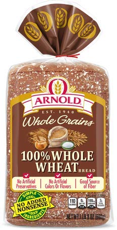 Arnold 100% Whole Wheat Bread - Wide Pan Loaf, 24 oz (680g) | High Fiber, No Artificial Preservatives | Perfect for Sandwiches, Toast & Healthy Breakfasts