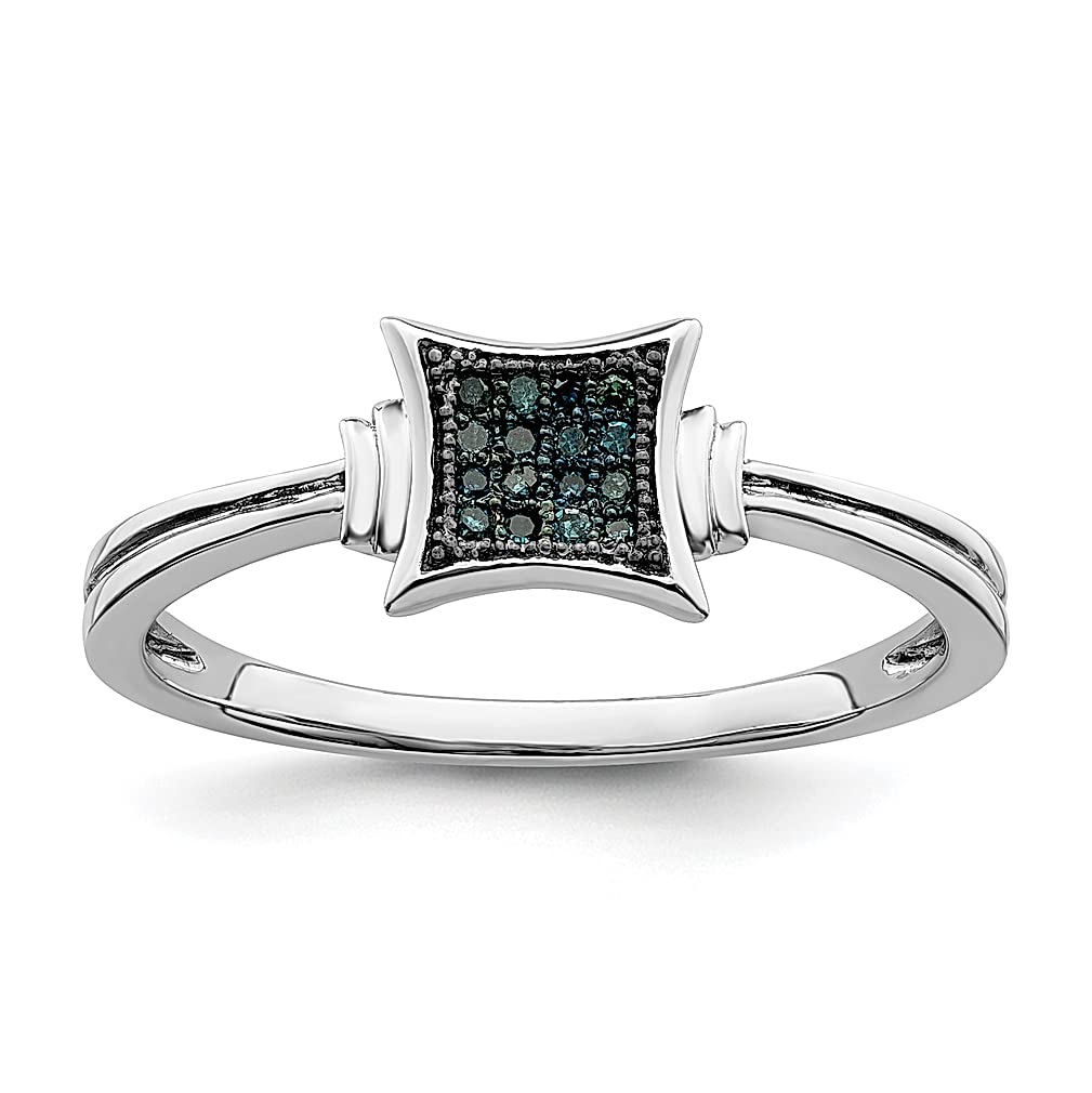 925 Sterling Silver White & Blue Diamond Square Ring for Women - Elegant Night Jewelry, Perfect Gift for Her - Ideal for Evening Parties, Anniversaries & Special Occasions