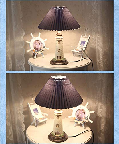 Kiven Nautical Lighthouse Table Lamp - Large Cape Hatteras Style Desk Light with Blue Cloth Shade | Coastal Decor, Bedroom Nightstand, Office Lighting, Living Room Accent