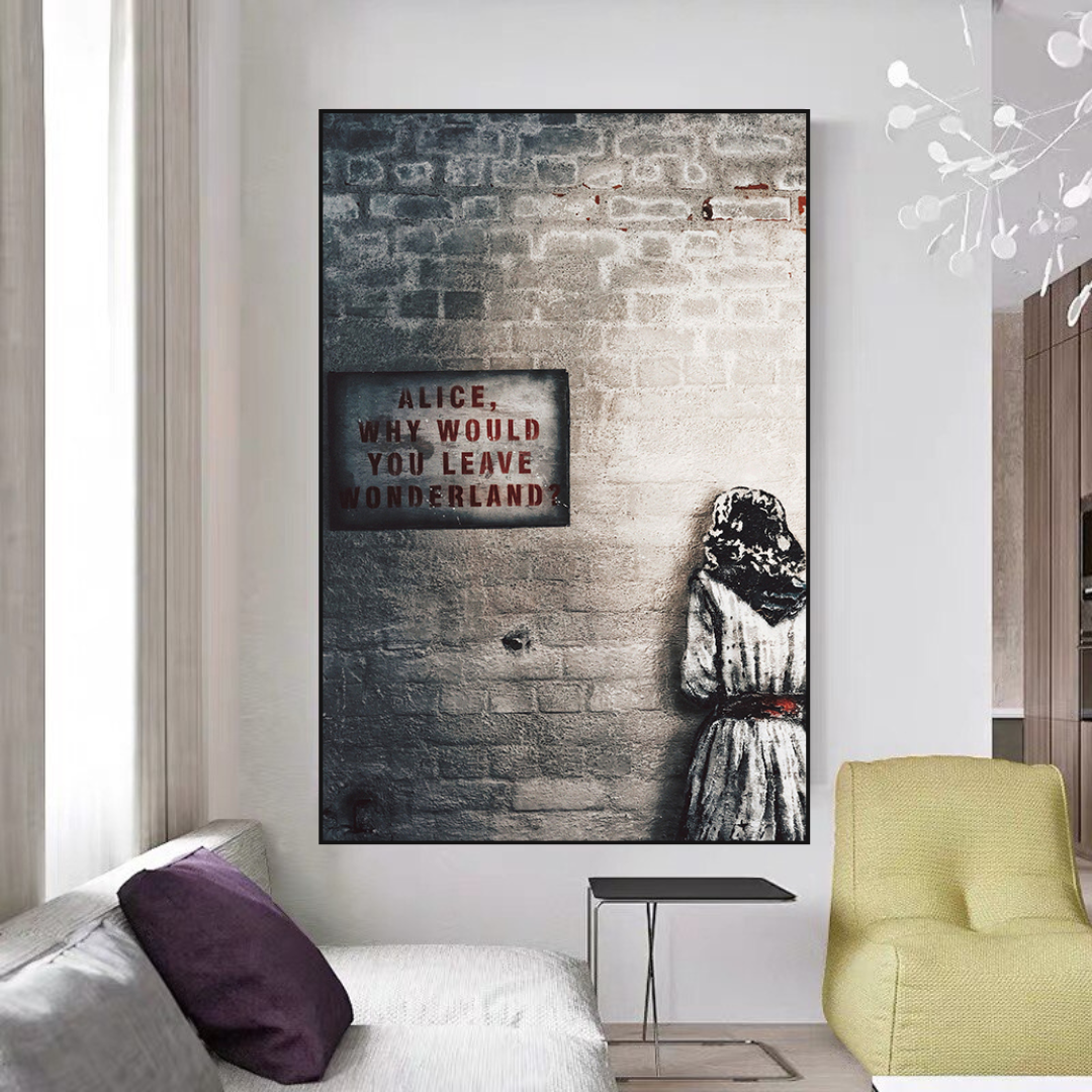 Banksy Graffiti Alice in Wonderland Canvas Wall Art - Modern Street Art Decor for Living Room, Bedroom & Office - Unique Gift for Art Lovers