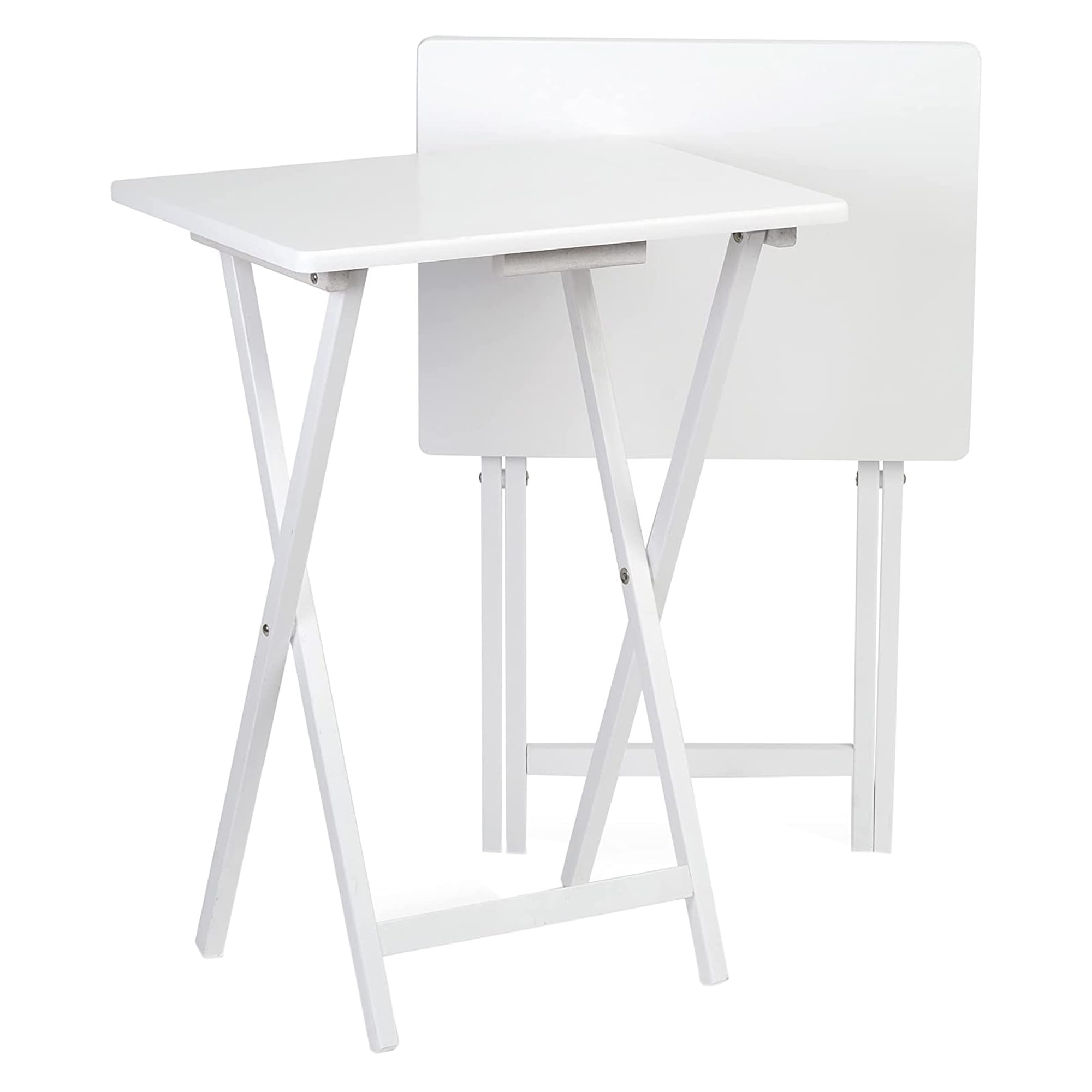 **Sturdy Portable Folding TV Tray Table - Solid Wood Snack Desk Serving Stand for Living Room, Bedroom & Office - White (10-Piece Set)**