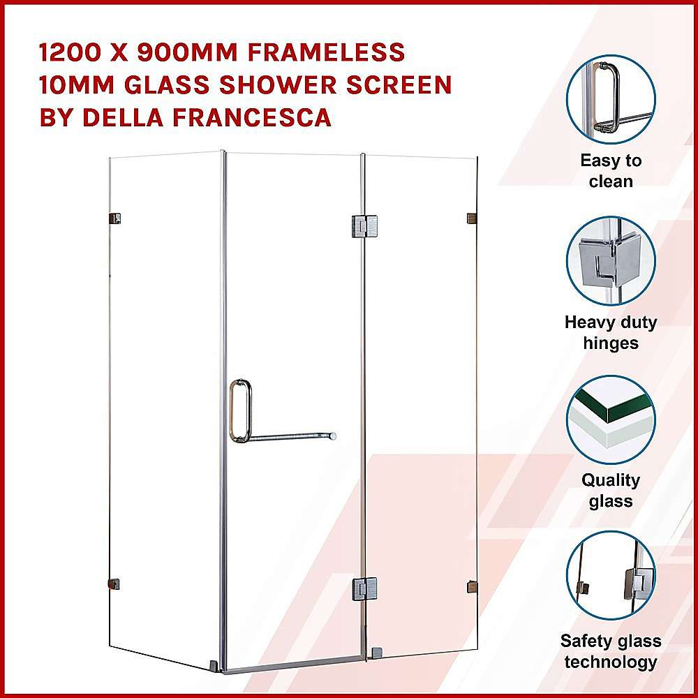 Frameless 10mm Glass Shower Screen 1200 x 900mm - Modern Bathroom Enclosure by Della Francesca | Perfect for Walk-in Showers and Spa-Like Bathrooms