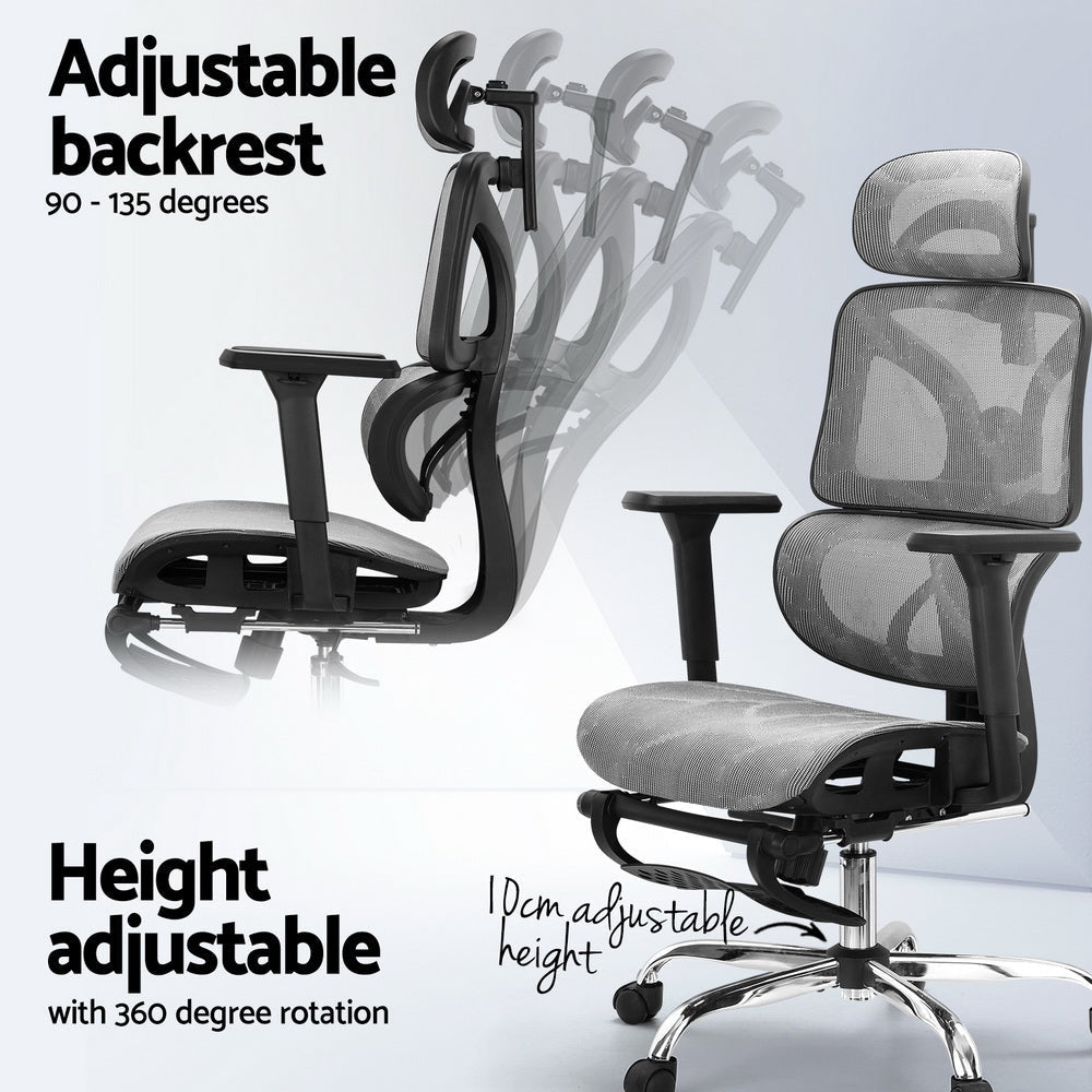 Artiss Ergonomic Office Chair Footrest - Adjustable Height Under Desk Foot Rest for Home & Office, Grey - Perfect for Work, Gaming & Relaxation
