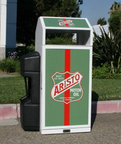 36 Gallon Outdoor Square Trash Can with Advertising Space - Durable Commercial Garbage Bin for Convenience Stores, Parks & Public Areas - HS36OW ADVERT 1
