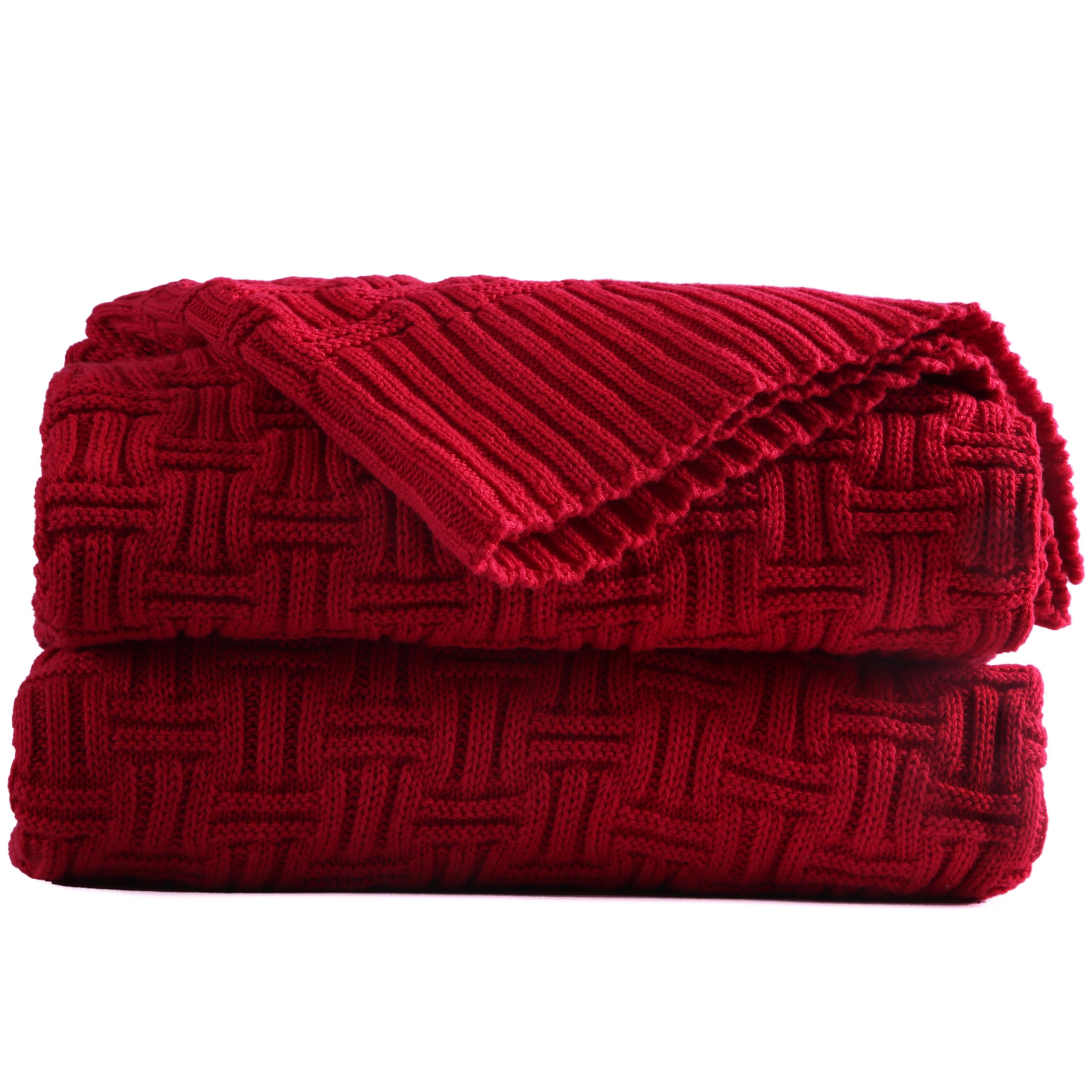 AGOOL Soft Cotton Red Cable Knit Throw Blanket - 50x70 Inch Cozy Blanket for Couch, Bed, Sofa & Beach - Home Decor Knitted Blanket with Silk Bow Tie Gift Packaging (2.2 lbs) - Perfect for Winter Snuggling, Picnics & Home Styling
