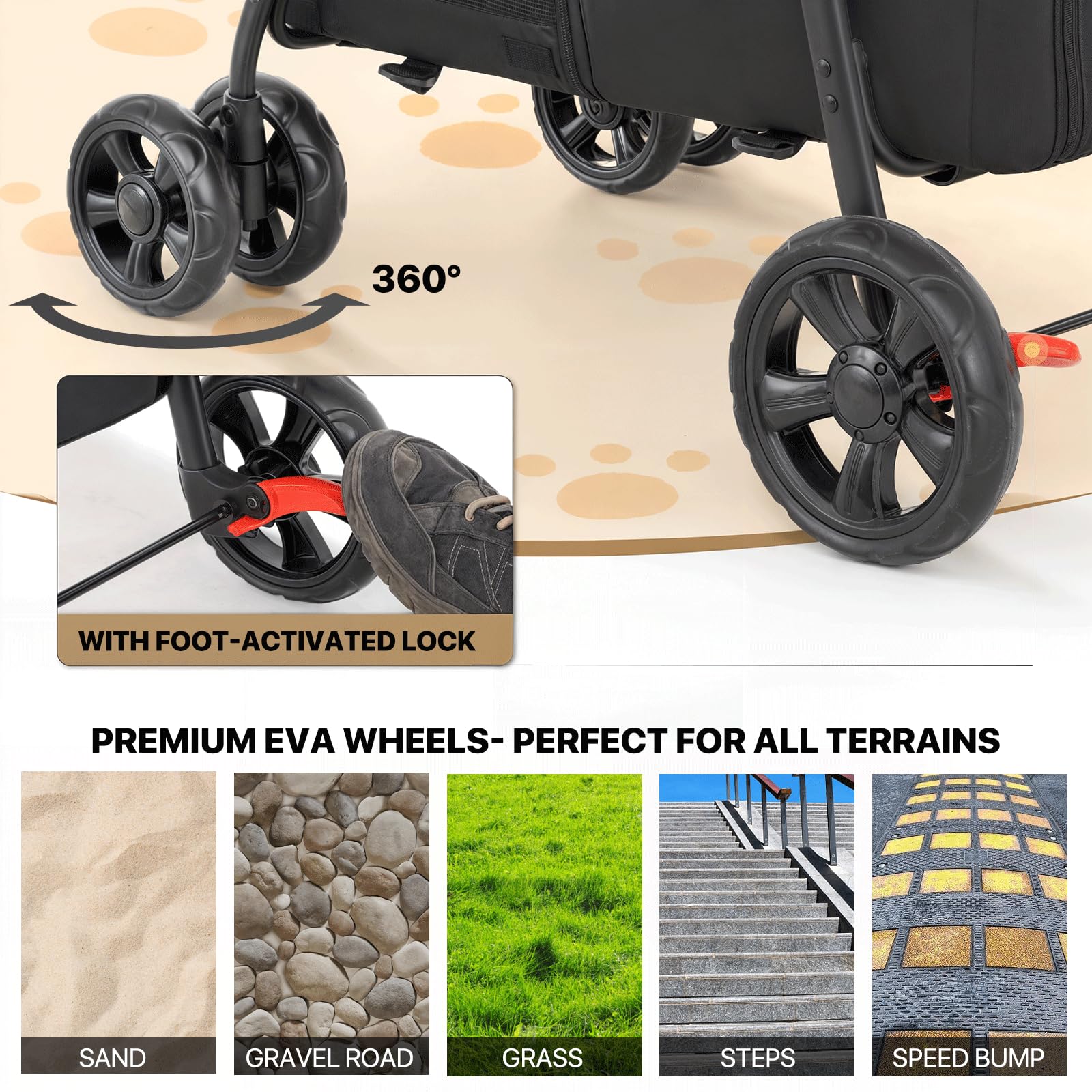 MoNiBloom Double Dog Stroller with Detachable Carrier Bags - Large 4-Wheel Foldable Pet Jogger for Small & Medium Dogs & Cats (Black/Gray) - Perfect for Park Walks, Vet Visits & Outdoor Adventures