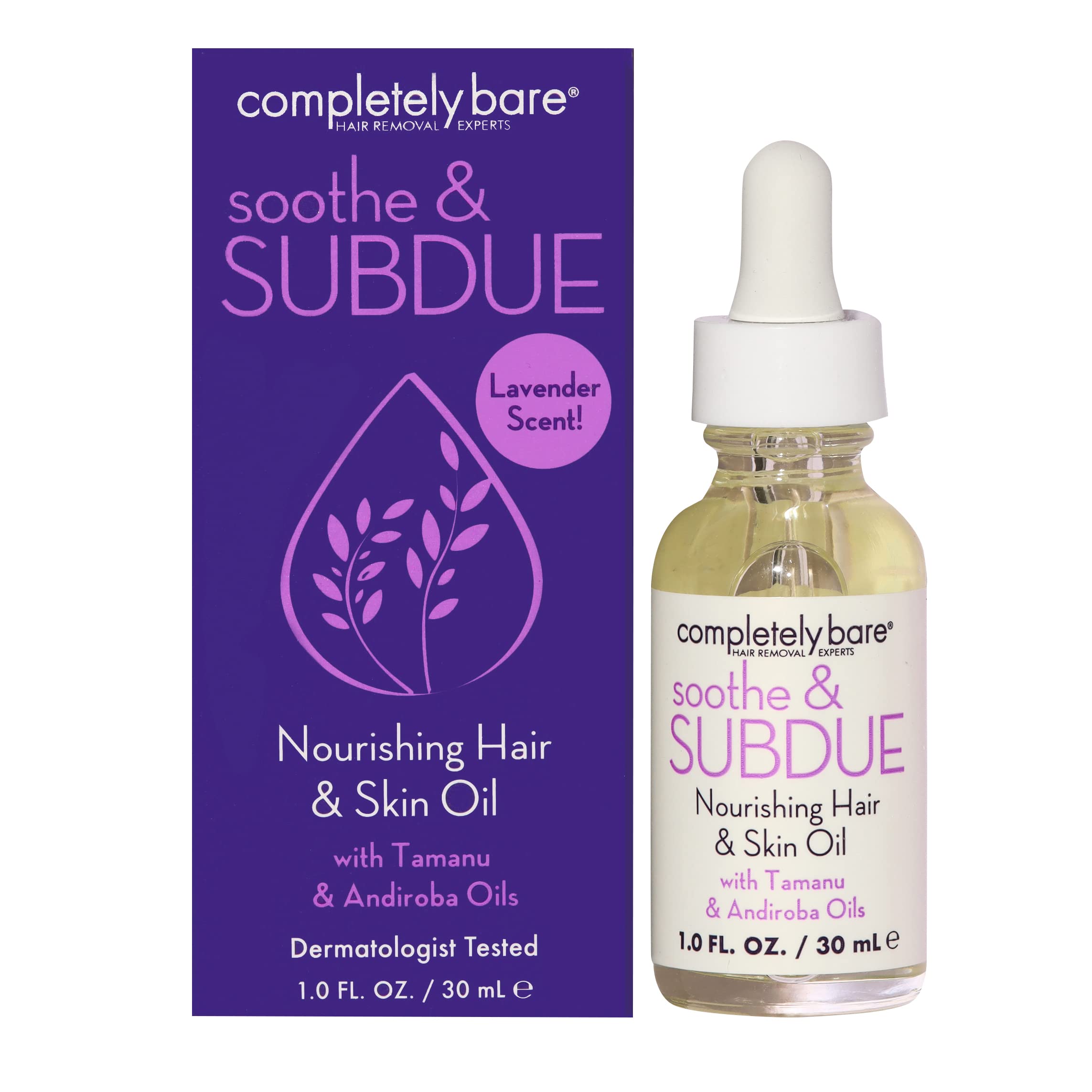 Completely Bare Soothe & Subdue Nourishing Hair & Skin Oil - Reparative Tamanu & Andiroba Oils for Dry Scalp, Split Ends & Sensitive Skin | Natural Moisturizer for Hair Growth & Skin Hydration | Perfect for Daily Use & Post-Hair Removal Care