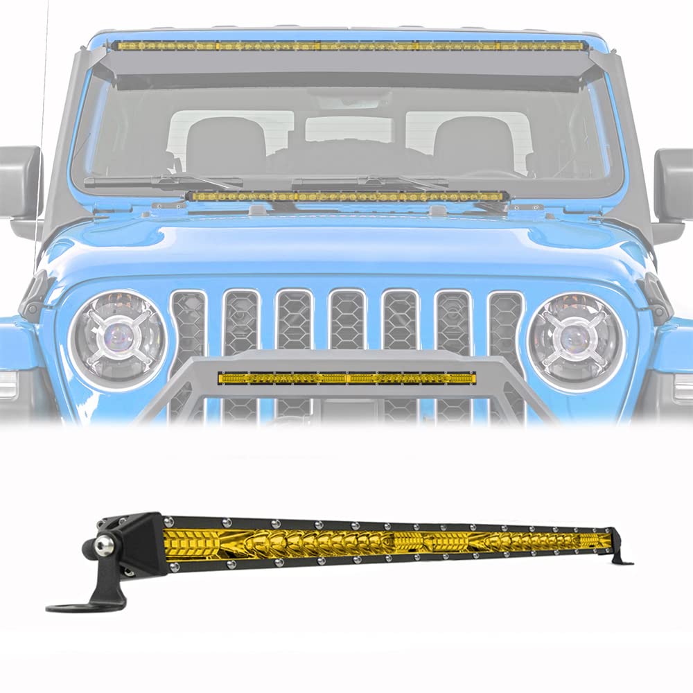 20 Inch Yellow LED Light Bar - Ultra Slim Off-Road Flood Spot Combo Beam for SUV, UTV, ATV, Trucks & Boats | Waterproof Work Light for Night Driving, Camping & Outdoor Adventures