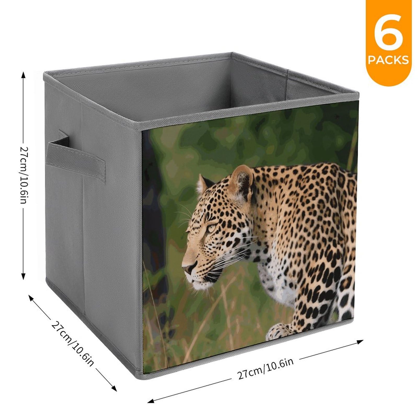 6-Piece Collapsible Storage Bins - African Leopard Print Foldable Storage Boxes with Handles for Home Organization, Closet, Shelves & Pantry | Space-Saving Household Storage Solution for Toys, Clothes & Kitchen Supplies