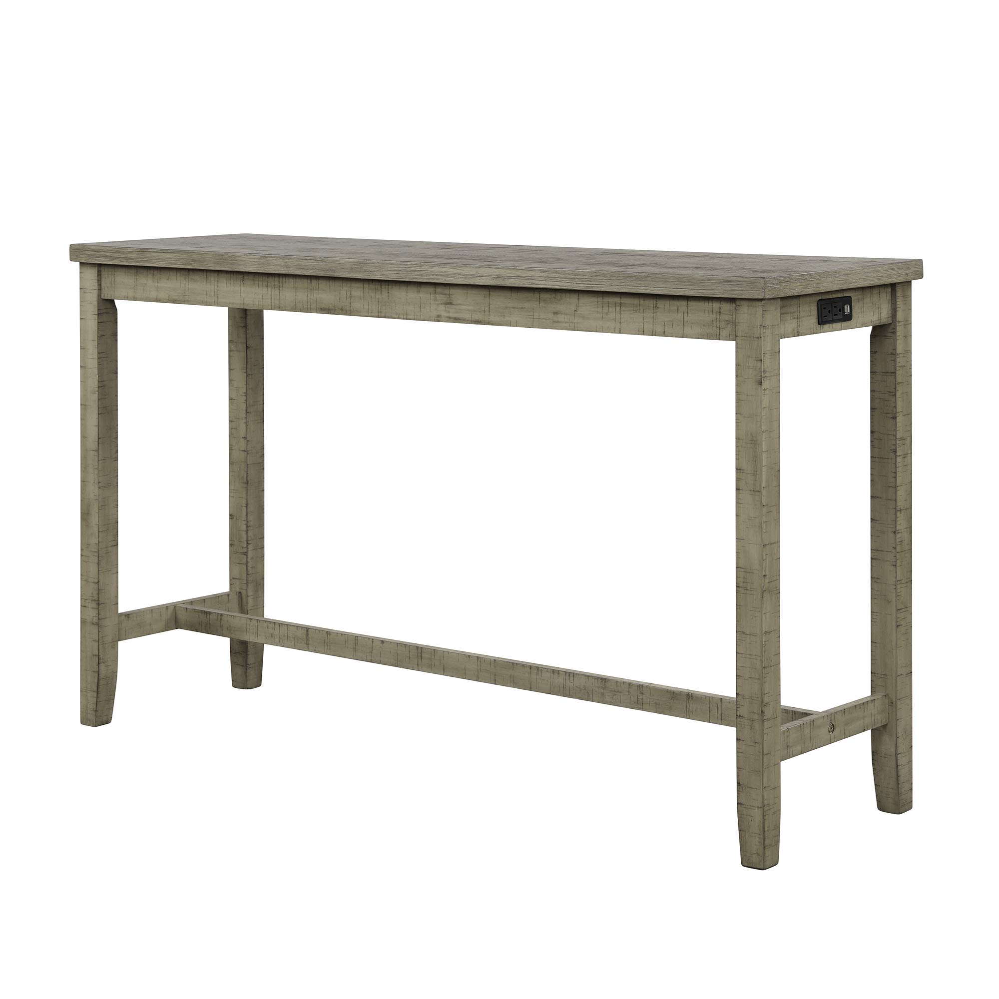 4-Piece Rustic Counter Height Table Set with Fabric Padded Stools, Multi-Purpose Bar Dining Table with Built-in Charging, Perfect for Kitchen, Living Room, and Small Spaces