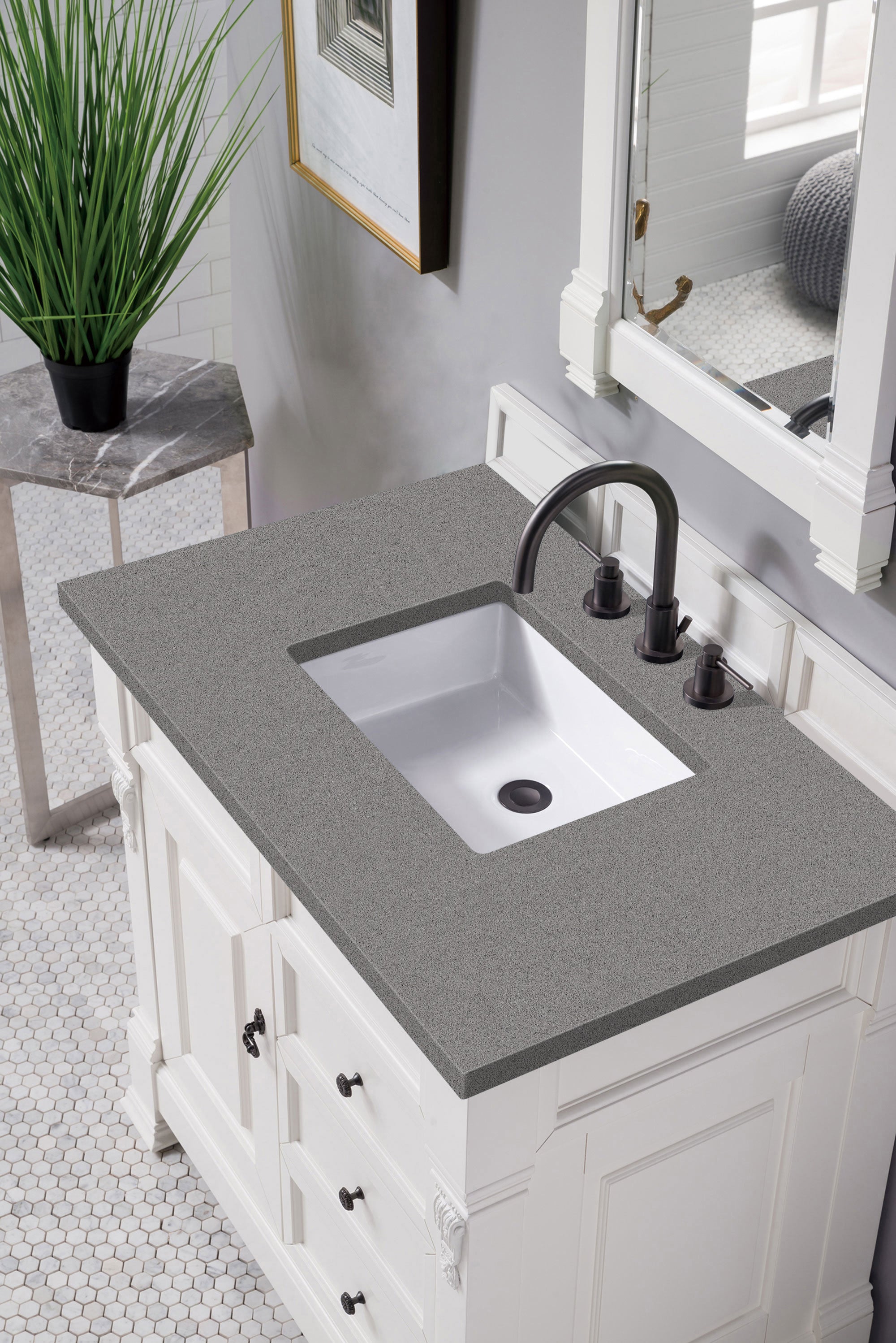 Brookfield 36 Inch Single Bathroom Vanity Set with Bright White Finish & 3CM Grey Expo Quartz Countertop - Perfect for Modern Bathrooms, Small Spaces & Home Renovations