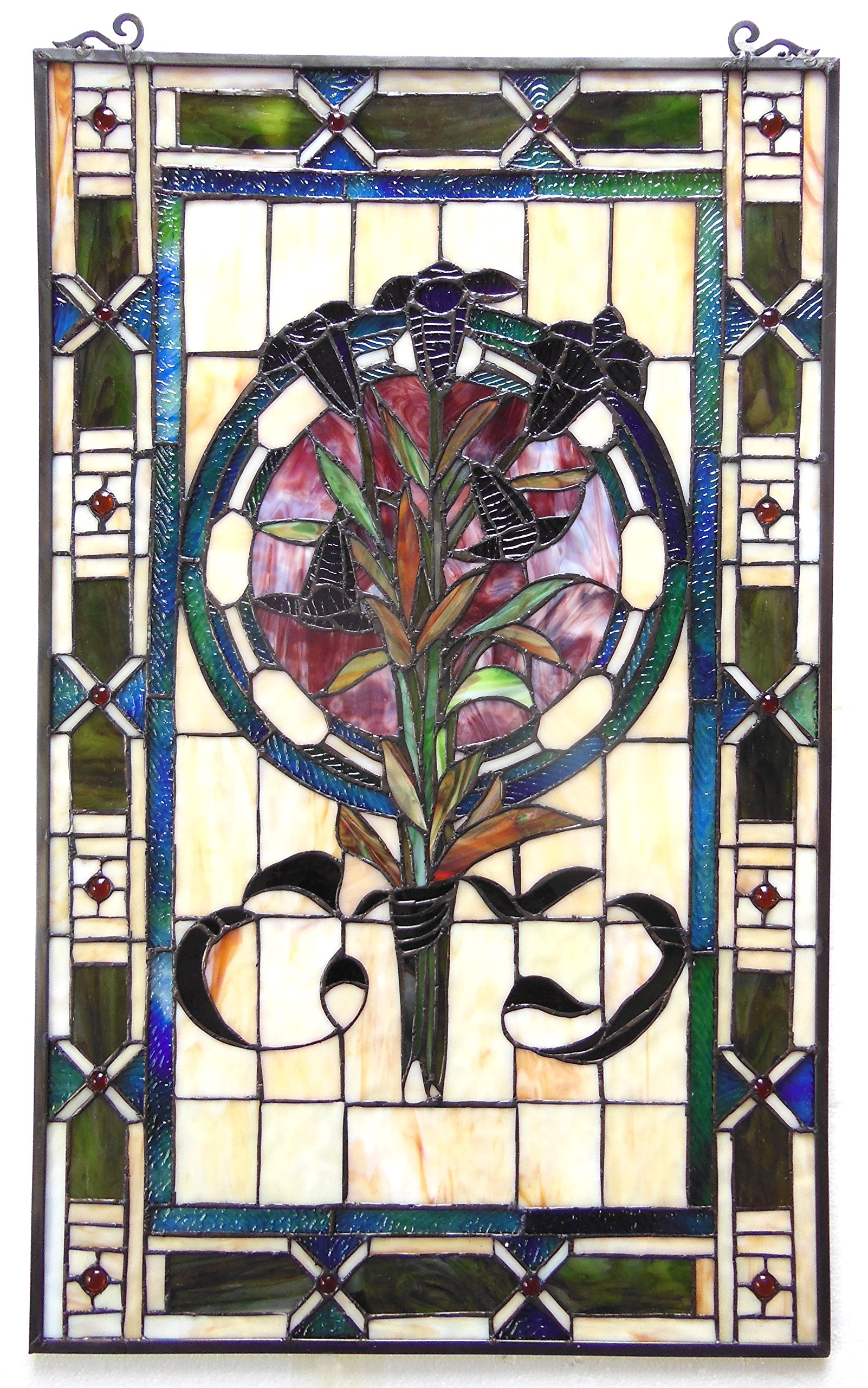 Tiffany-Style Stained Glass Tulip Design Window Panel - 20x32 Inches - Perfect for Home Decor, Church Windows & Sunroom Accents