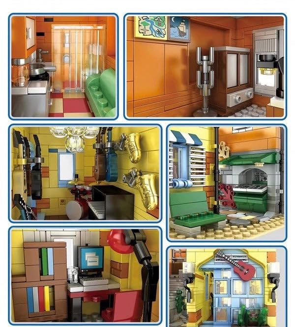 General Jim's LED Light-Up Music Store & Coffee Cafe Modular Building Blocks Set - Compatible with Lego City | Perfect for Home Decoration, Gift Ideas & Creative Play
