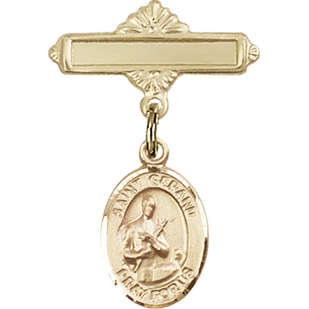 St. Gerard Gold Filled Baby Badge Charm - 1 X 5/8 Inch Polished Religious Pin for Baptism, Christening & First Communion Gifts