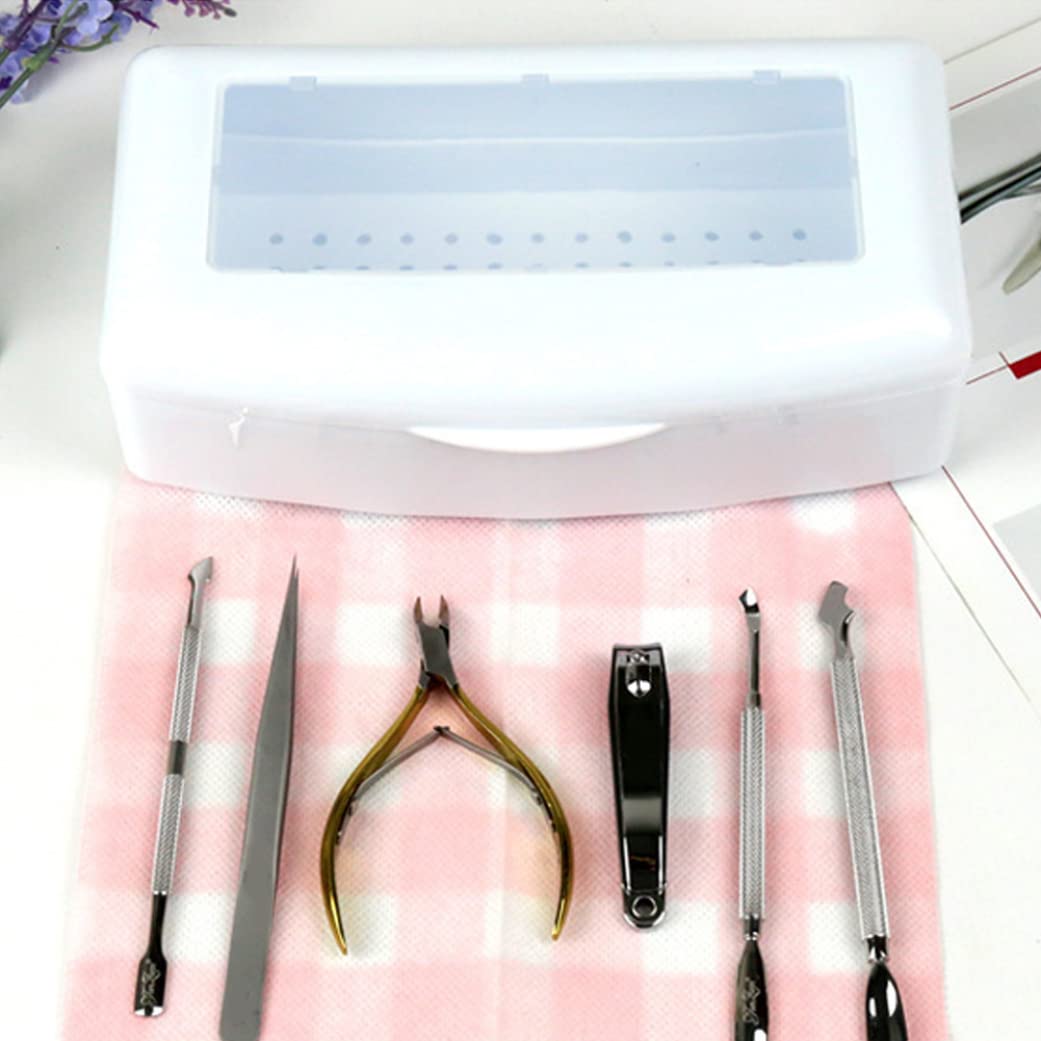 Professional Nail Art Tool Storage Case - Manicure Tweezers Cleaning Box & Organizer for Nail Tools, White | Portable Nail Salon Organizer for Home & Travel Use
