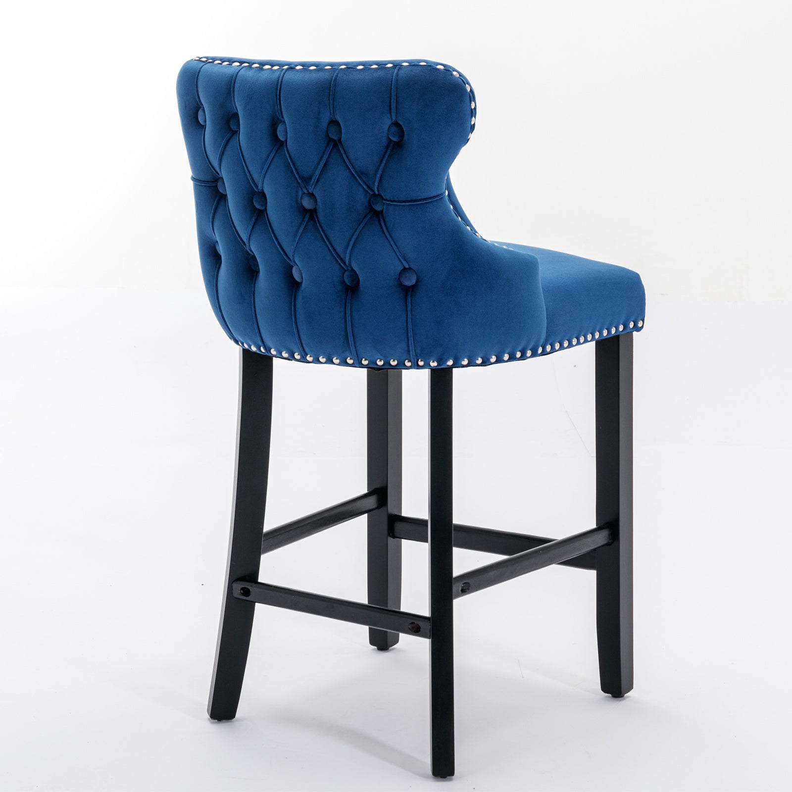 Contemporary Velvet Upholstered Wingback Bar Stools with Button Tufted Design, Wooden Legs & Chrome Nailhead Trim - Set of 4 Blue Bar Chairs (SW1824BL) for Kitchen Island, Breakfast Nook & Home Bar Decor