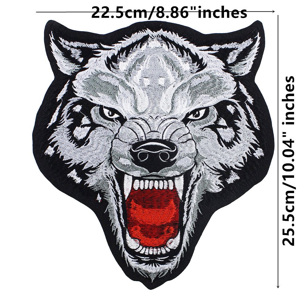 Large Wolf Head Embroidery Iron On Patches for Jackets, DIY Scrapbooking, Denim Vest & Backpack Customization - Perfect for Bikers, Punk Fashion & Gothic Clothing