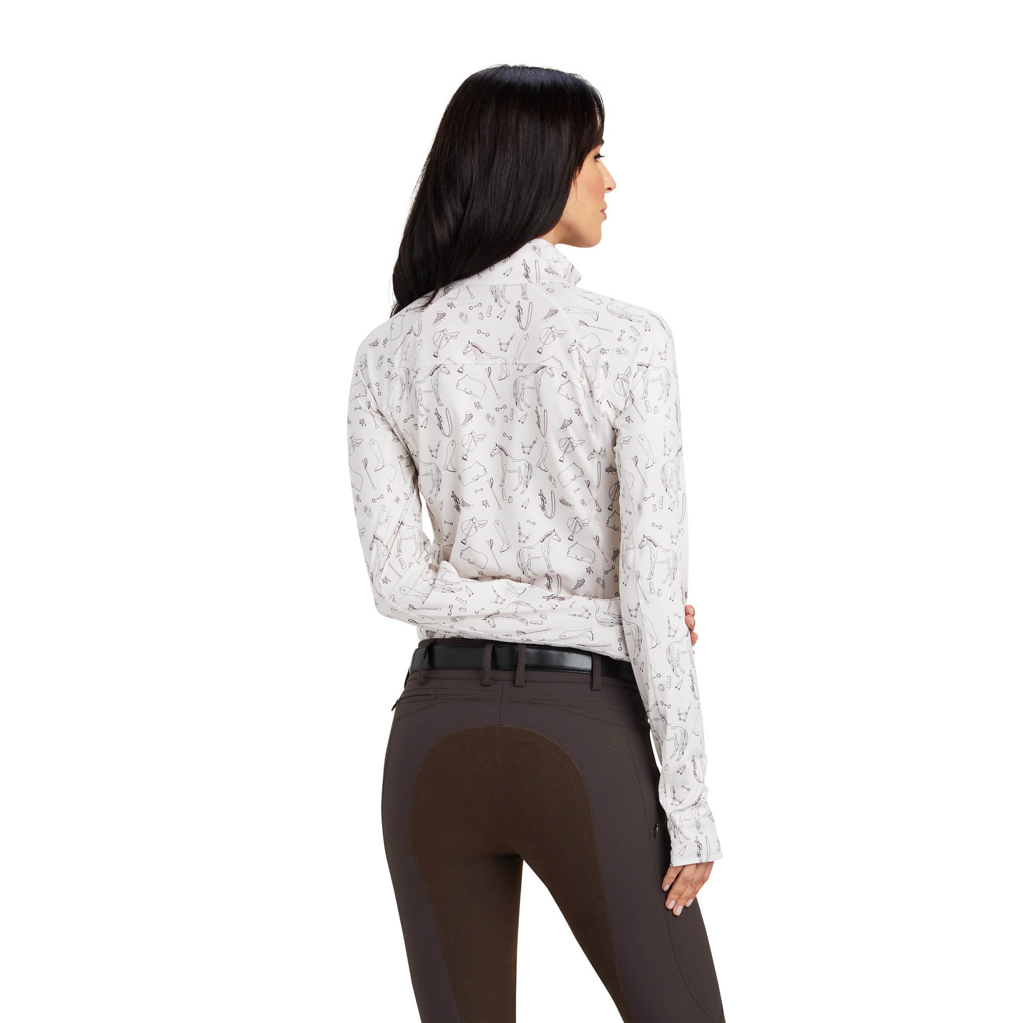 Ariat Lowell 2.0 Quarter Zip Baselayer Top - Breathable Performance Shirt for Men & Women - Sea Salt Tack Print - Ideal for Horse Riding, Hiking & Outdoor Activities