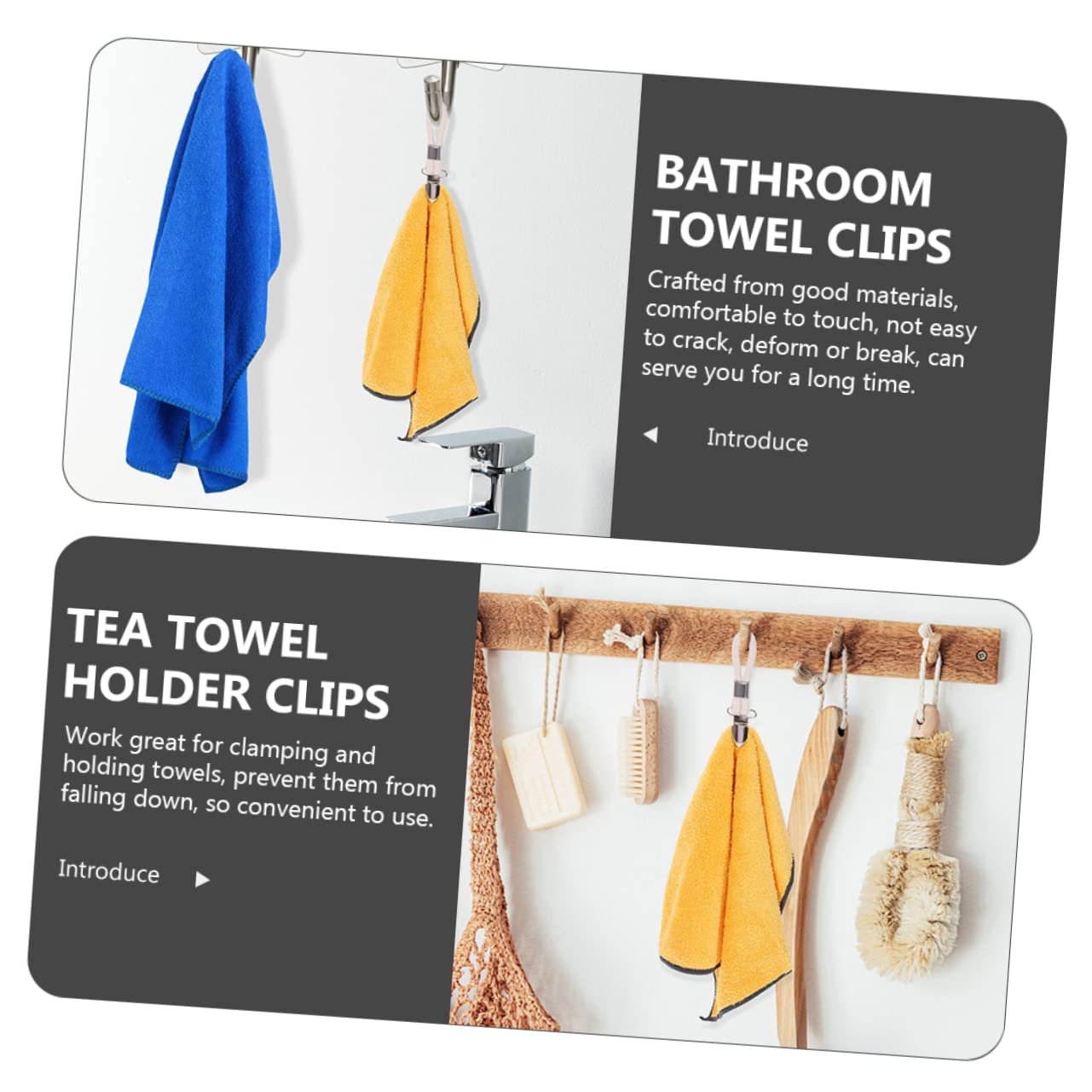 6-Pack Braided Cotton Towel Hangers - Heavy Duty Towel Clips for Kitchen, Bathroom & Laundry - Rustproof Iron Hooks for Hanging Towels, Clothes & Accessories - Perfect for Home, Dorm & RV Organization