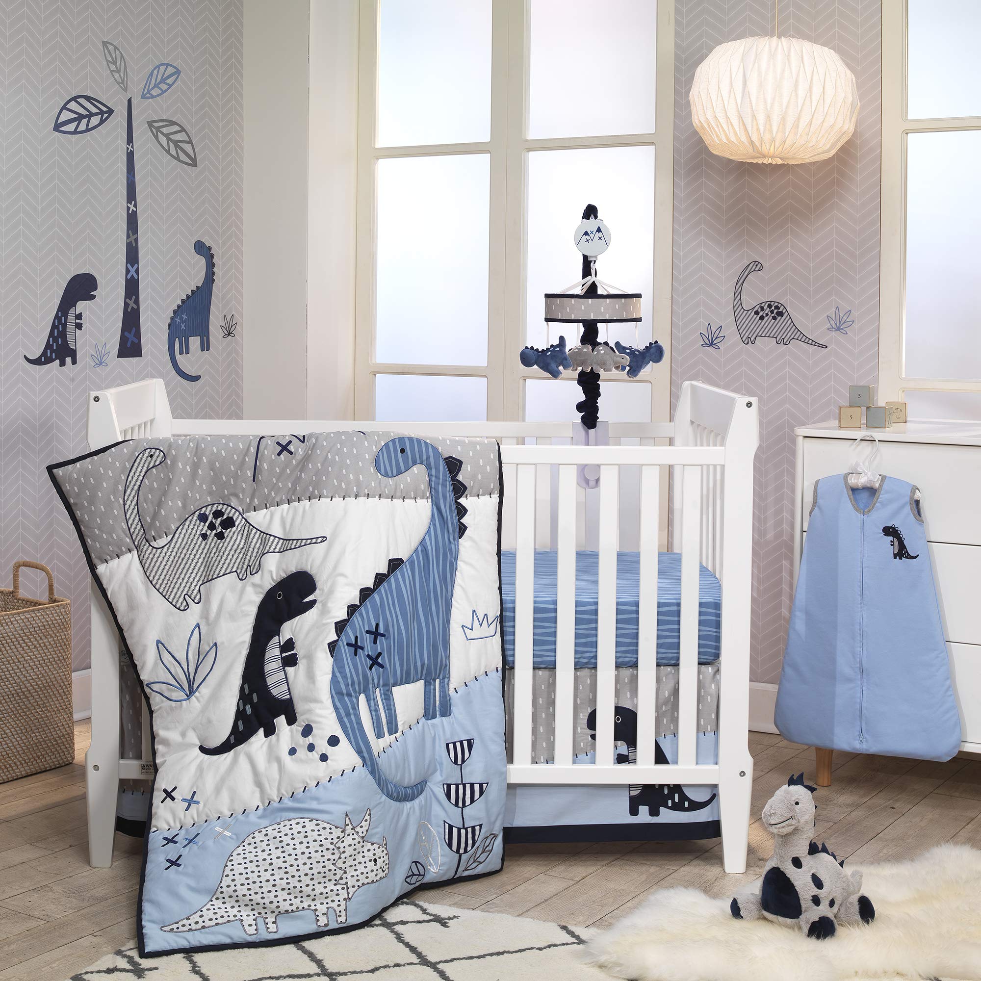 Lambs & Ivy Baby Dino Blue and Gray Plush Dinosaur Stuffed Animal Toy - Soft Cuddly Plushie for Kids, Perfect for Nursery Decor, Birthday Gifts, and Bedtime Comfort
