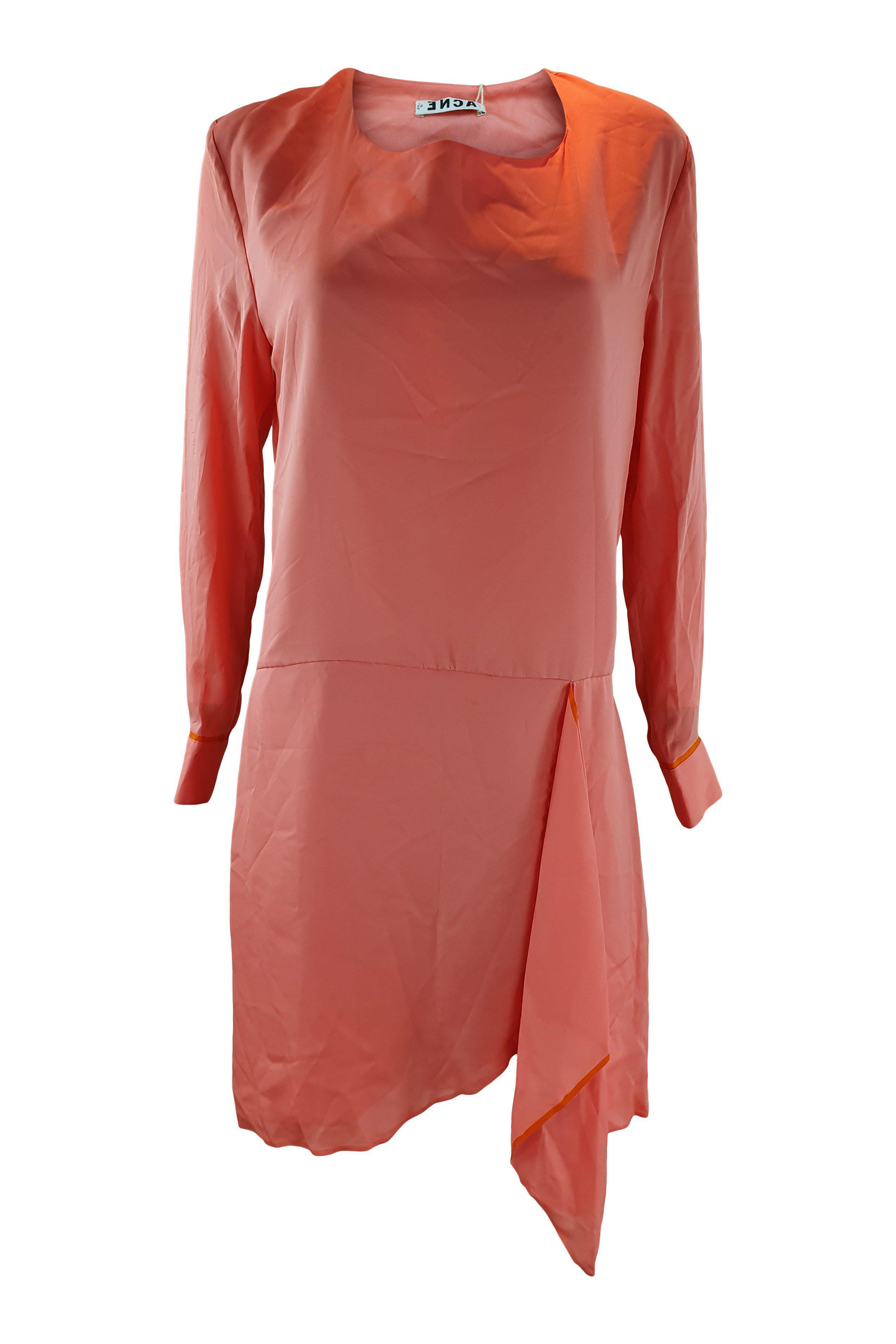 ACNE Pink Adelle Tape Open Back Long Sleeve Chiffon Dress Women's Size 36 - Elegant Evening Party & Wedding Guest Outfit