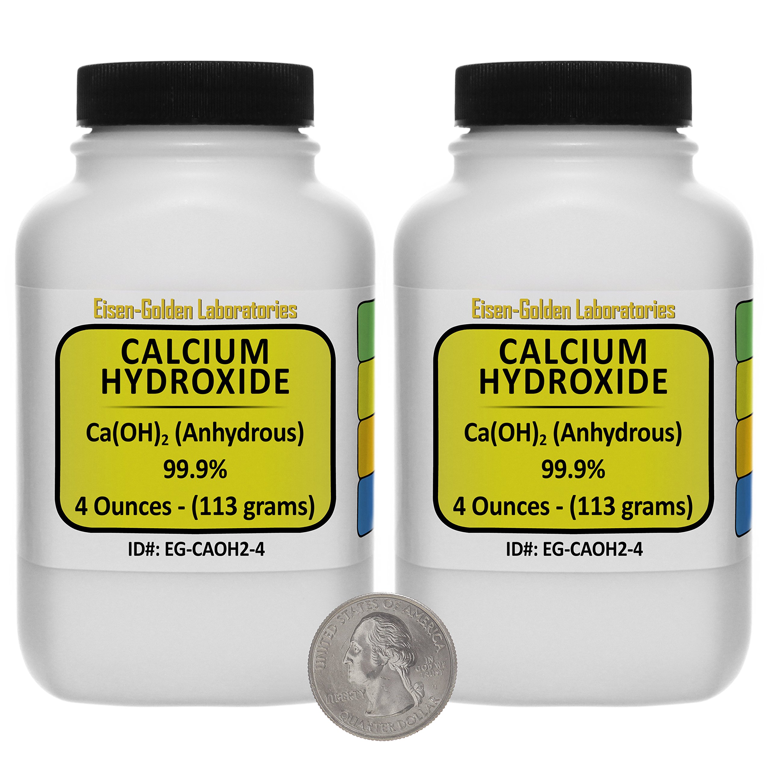 99.9% Pure Calcium Hydroxide [Ca(OH)2] ACS Grade Powder - 8 Oz (Two Space-Saver Bottles) for Food Preparation, Water Treatment & Chemical Labs