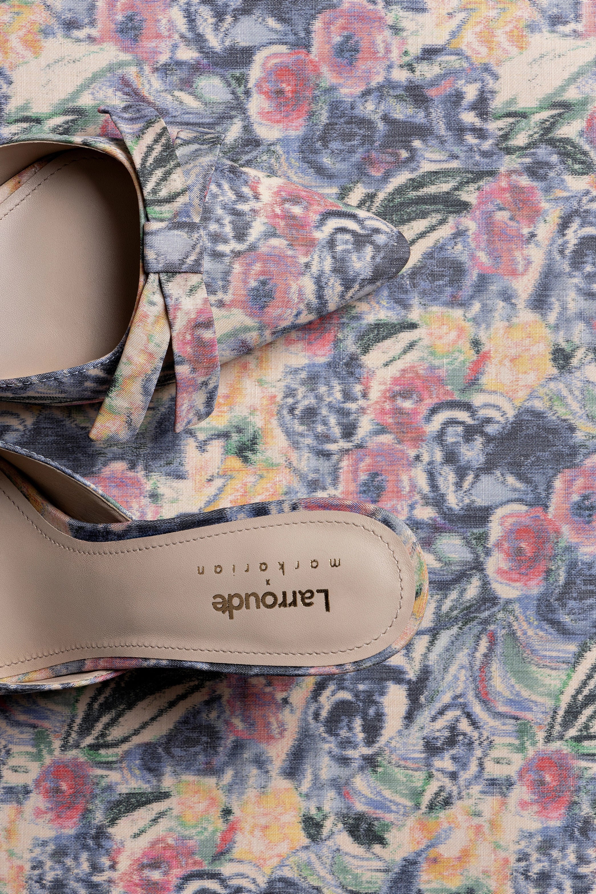 Larroudé x Markarian Women's Ash Blue Floral Mule Slippers - Comfortable House Shoes for Relaxing at Home & Casual Outings
