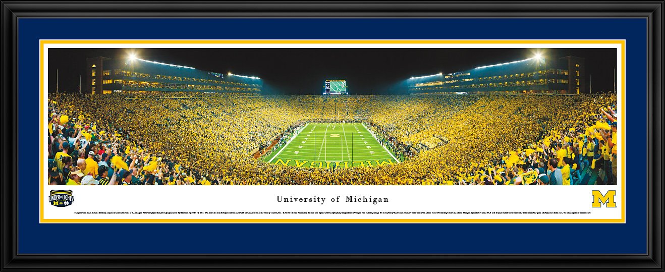 Michigan Football Under The Lights Panoramic Poster & Framed Picture - Blakeway Panoramas Wall Art for Game Room, Sports Bar & College Dorm Decor