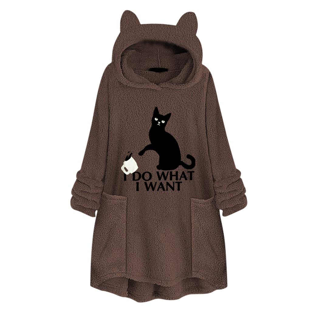TWGONE Women's Fleece Jacket with Bear Cat Ears Hood & Embroidery - Cozy Winter Pullover Sweater with Pockets - Perfect for Casual Outings, Outdoor Activities and Cold Weather Fashion