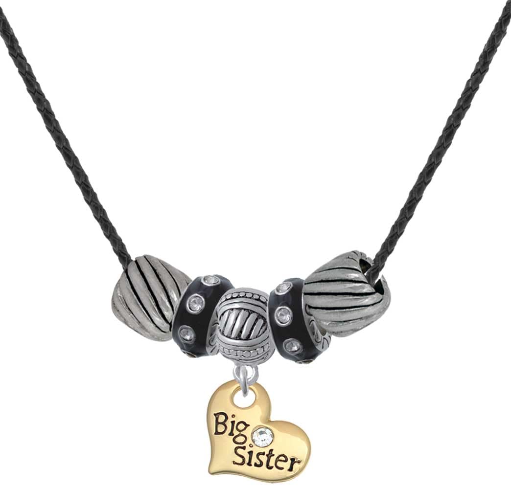 Delight Jewelry Gold-Tone Large Big Sister Heart Pendant with Clear Crystals - 18