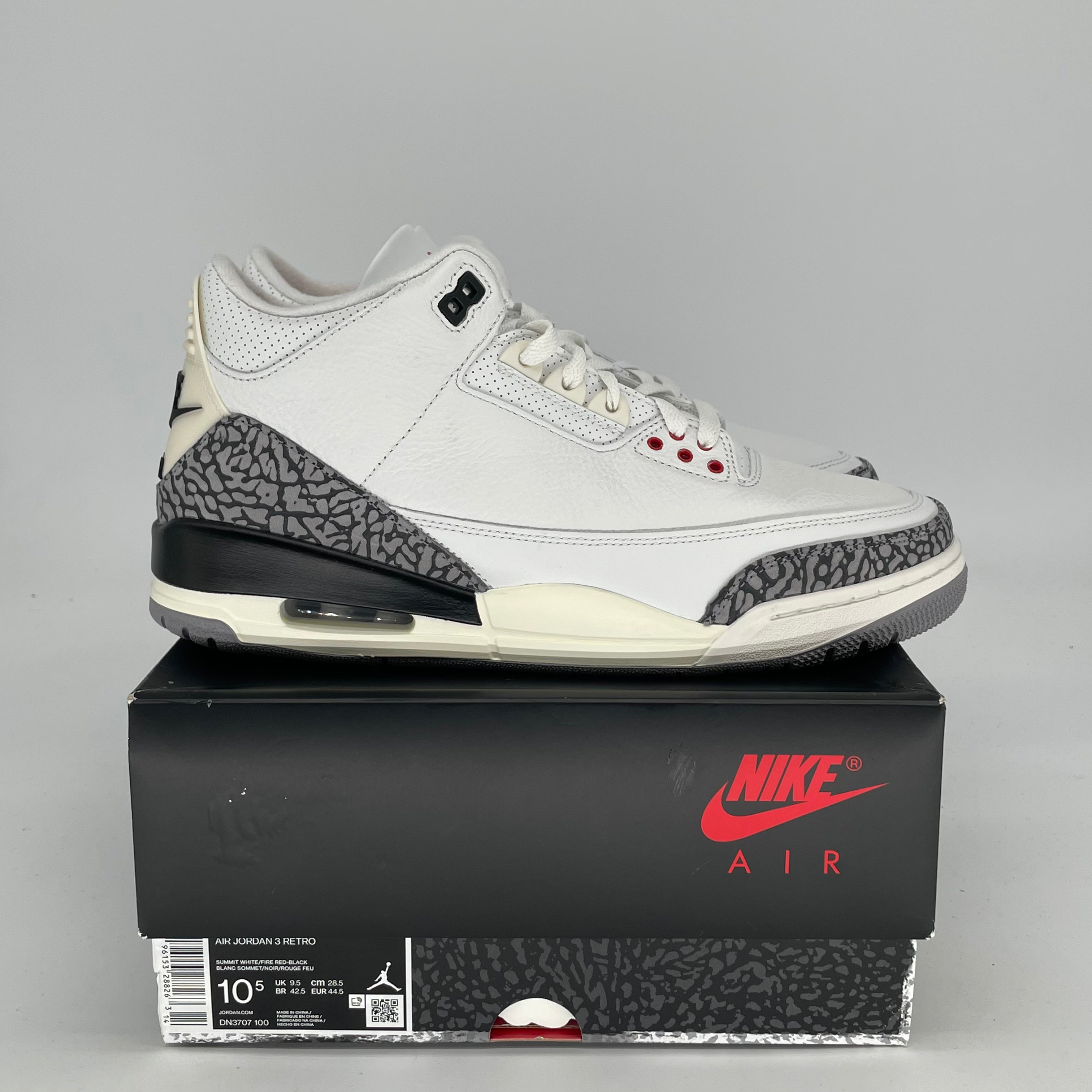 AIR JORDAN 3 White Cement Reimagined Retro Sneakers - Men's Size 10.5/Women's 12 (DN3707-100) - Authentic Basketball Shoes for Streetwear & Casual Outfits