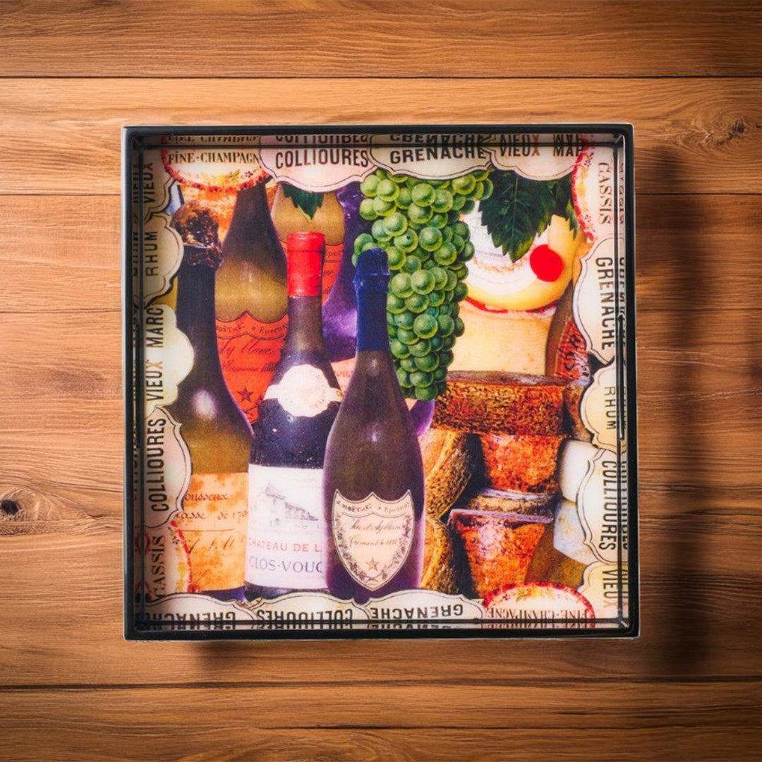 Elegant Vino Lacquered Wooden Serving Tray - Perfect for Wine, Cheese & Charcuterie Boards, Home Decor & Gift Giving